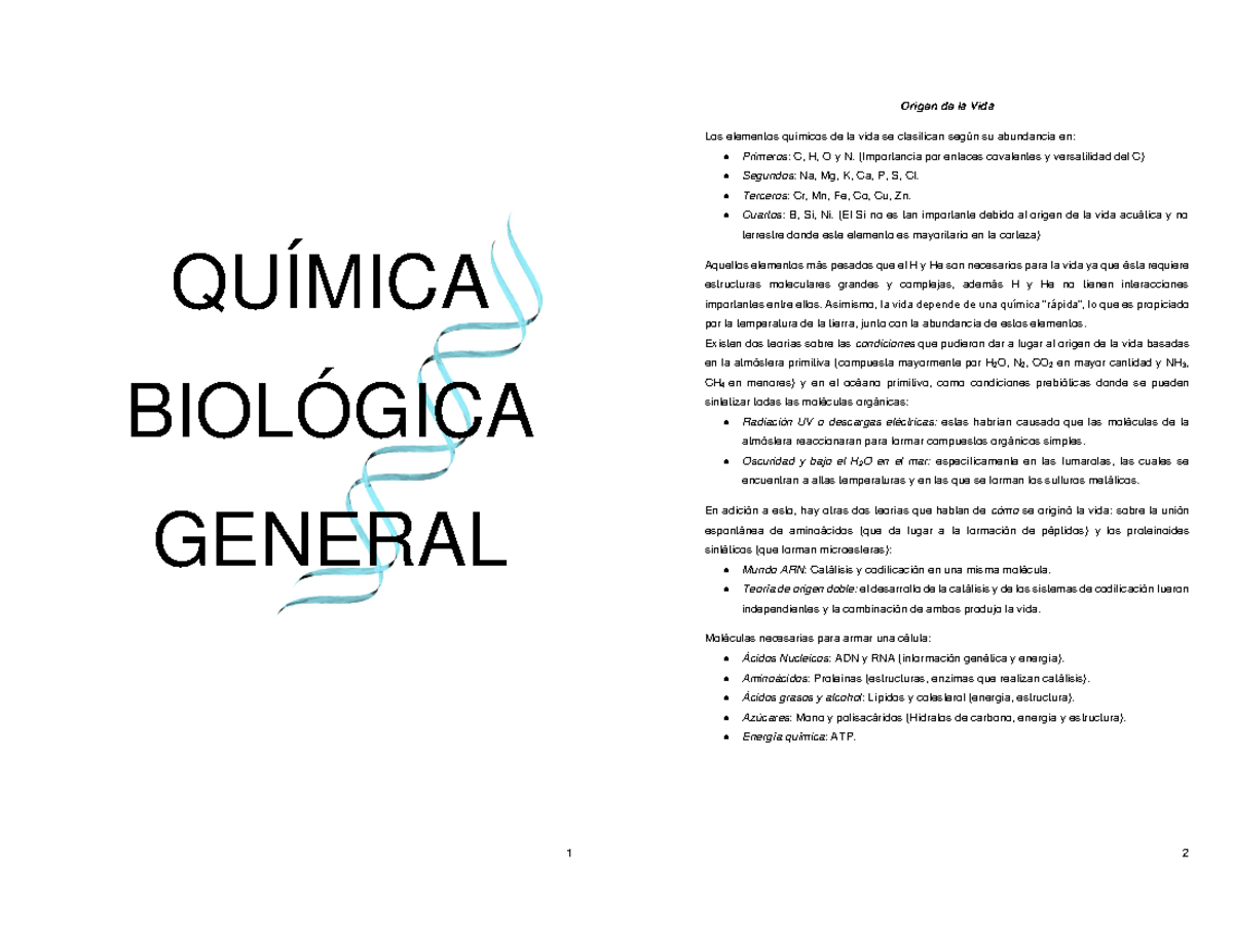 super Resumen de quimica Biológica general - QUÍMICA BIOLÓGICA GENERAL