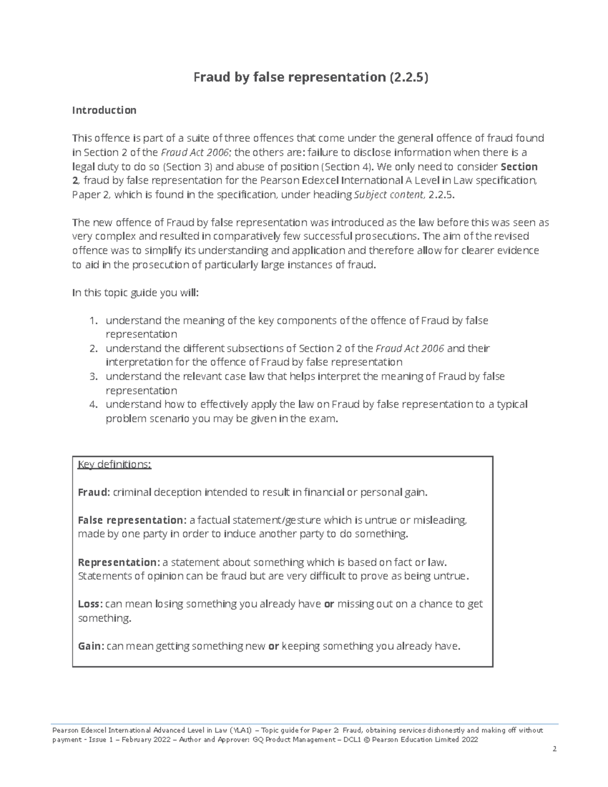 Fraud Note- Important - Pearson Edexcel International Advanced Level in ...