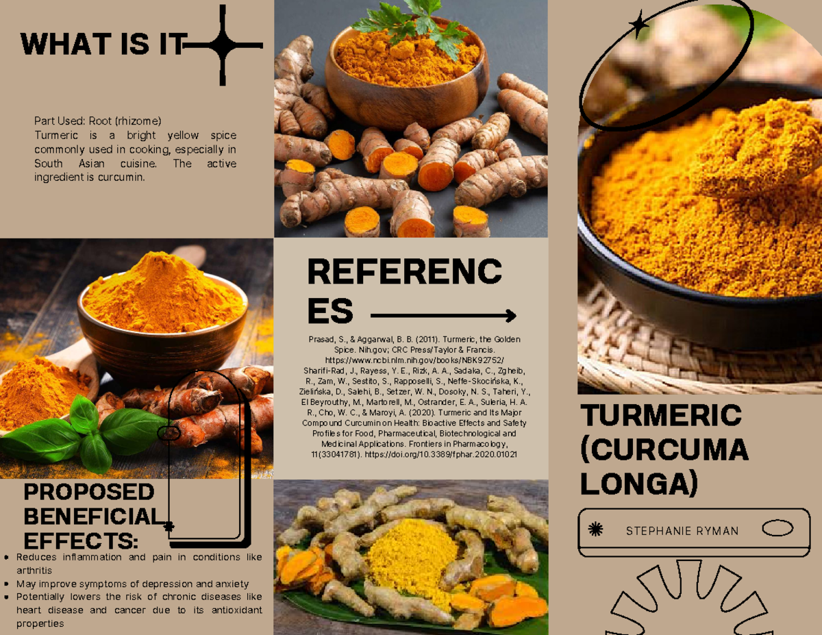 Dietary pamphlet - REFERENC ES TURMERIC (CURCUMA LONGA) Part Used: Root ...