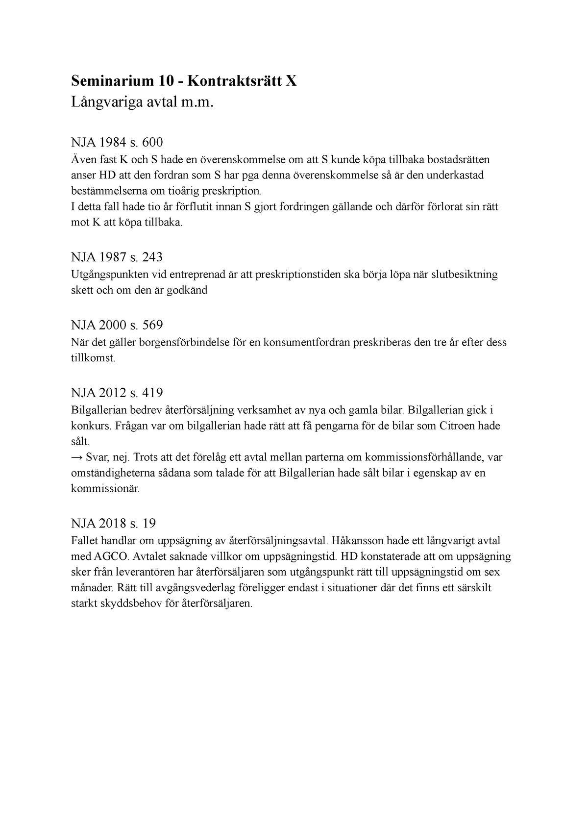 Seminarium 10 - Kontraktsrätt X - Seminarium 10 - Kontraktsrätt X ...