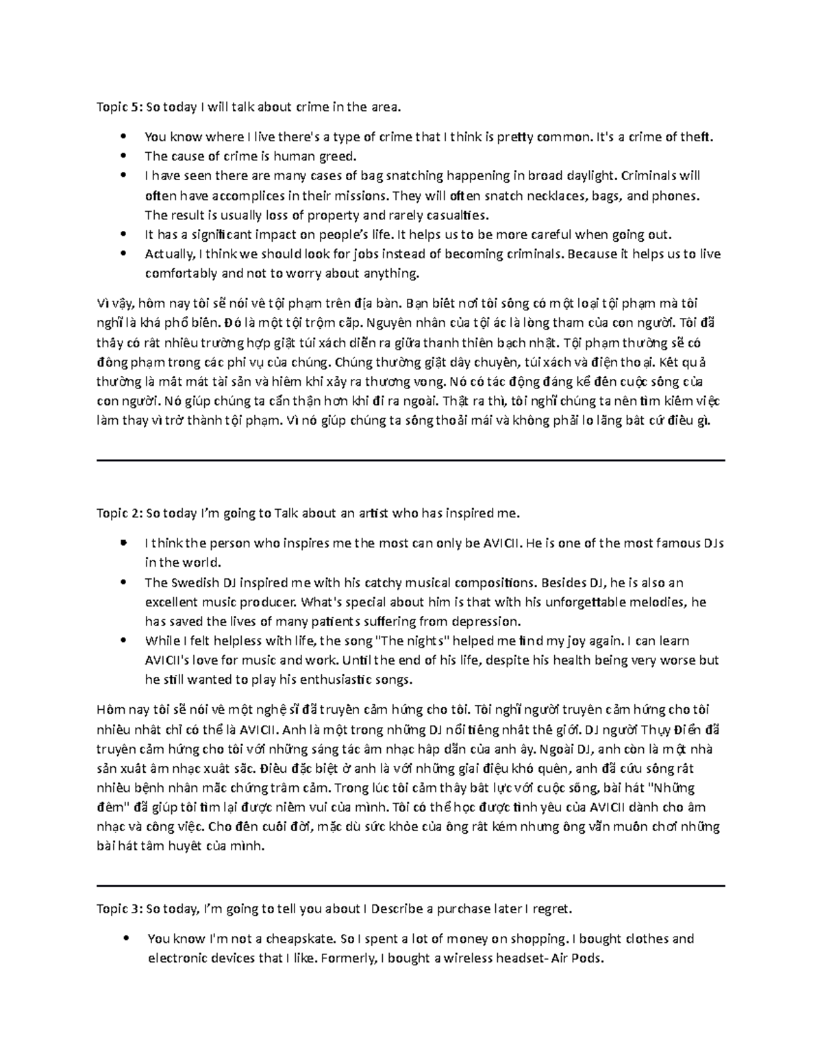 Speaking SM1 dfsfasda Topic 5 So today I will talk about crime in