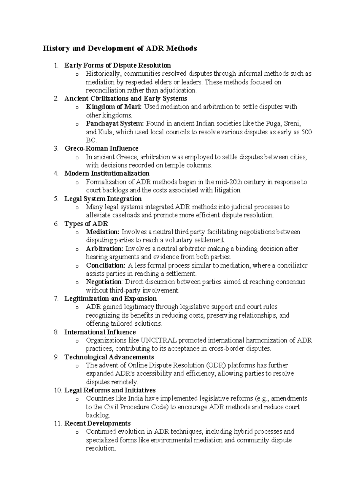 ADR Notes - Adr - History and Development of ADR Methods 1. Early Forms ...