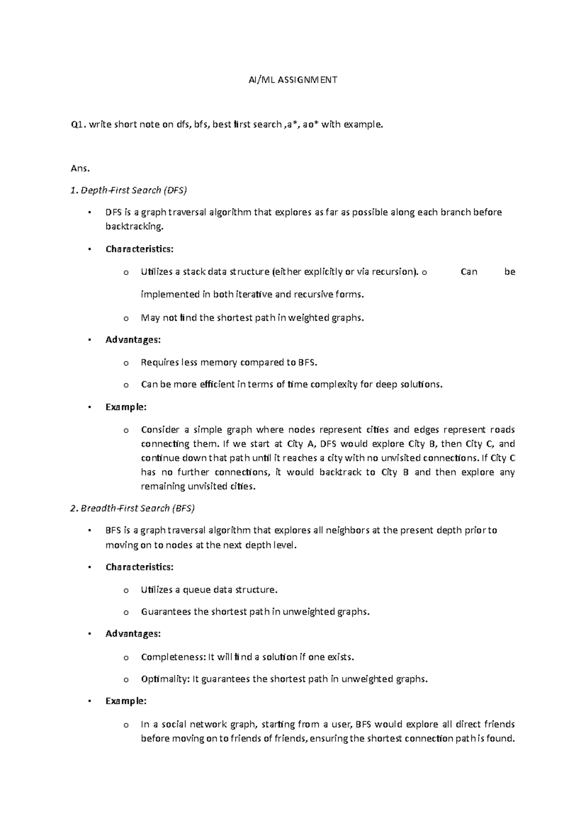 AI some assignment ques and ans AI/ML ASSIGNMENT Q1. write short
