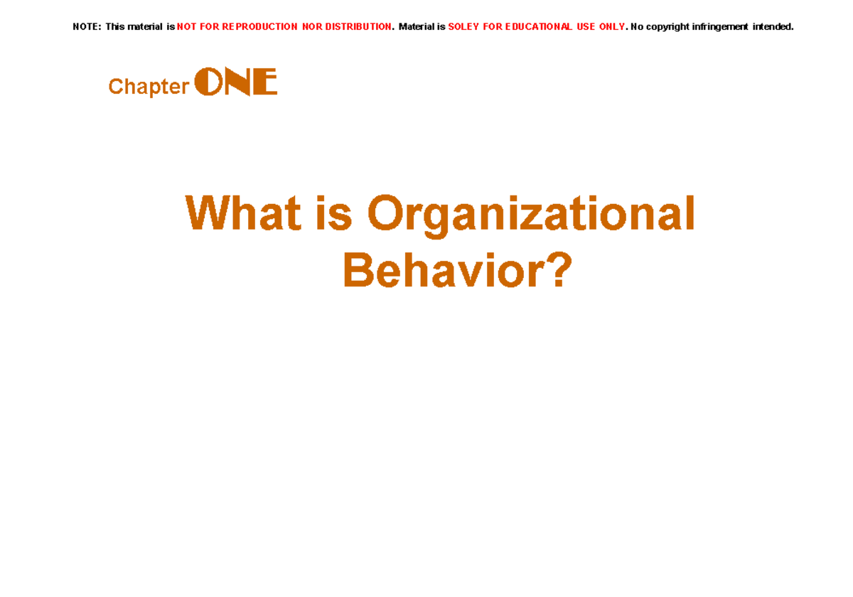 C1-What is Organizational Behavior - Chapter ONE What is Organizational ...