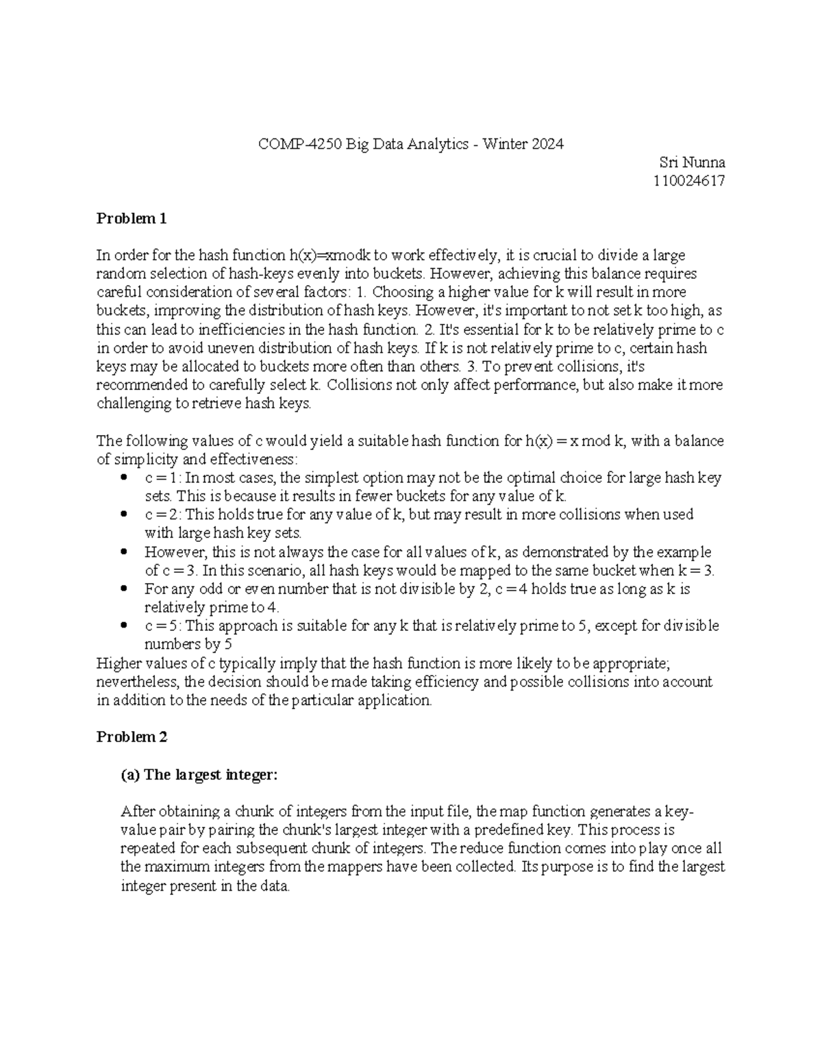 Assignment 1 - COMP-4250 Big Data Analytics - Winter 2024 Sri Nunna ...