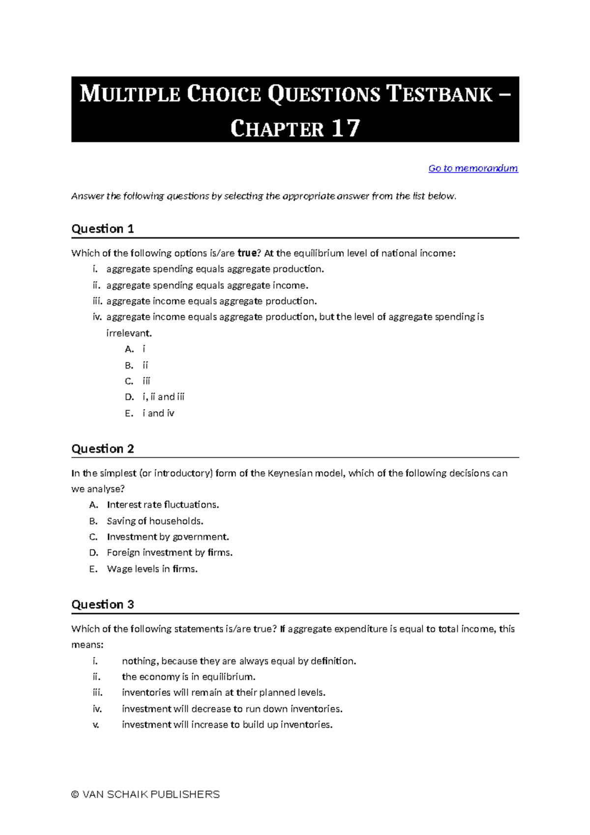 Economics 5 MCQ C17 - MULTIPLE CHOICE QUESTIONS TESTBANK – CHAPTER 17 ...