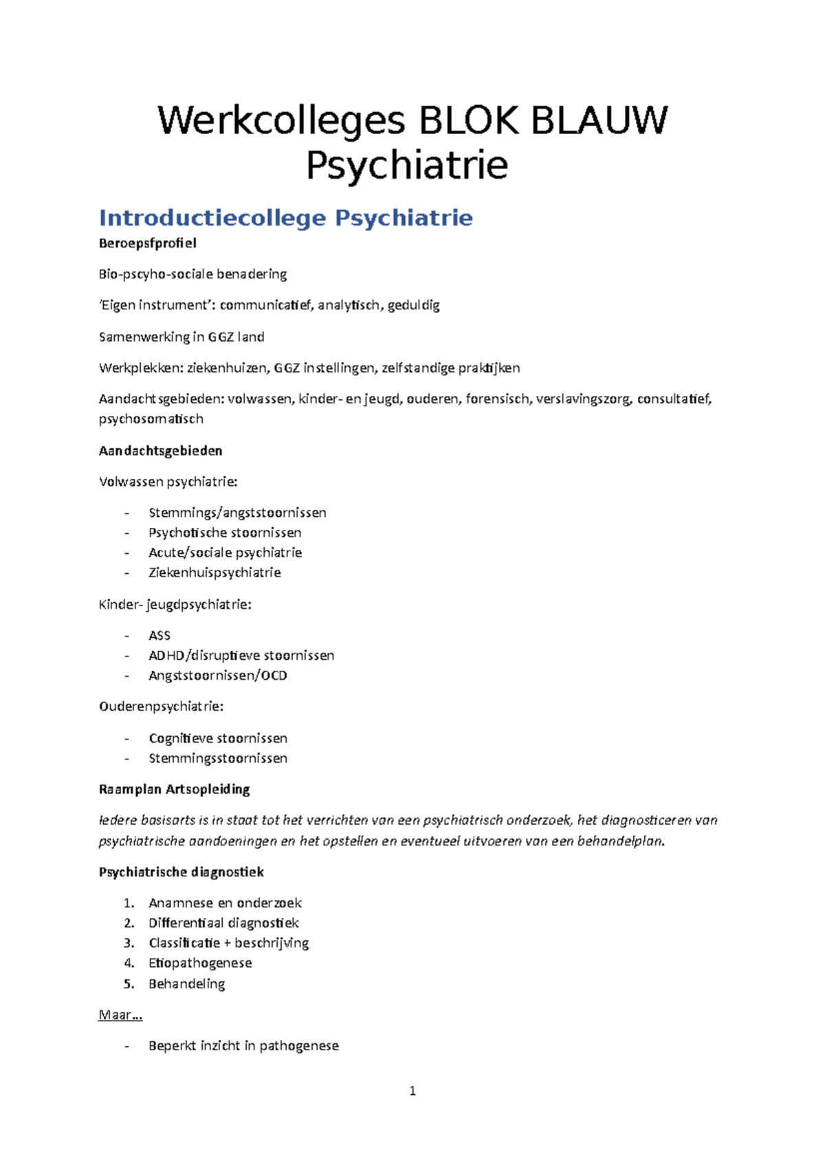 Werkcolleges Blauw Psychiatrie - Werkcolleges BLOK BLAUW Psychiatrie ...