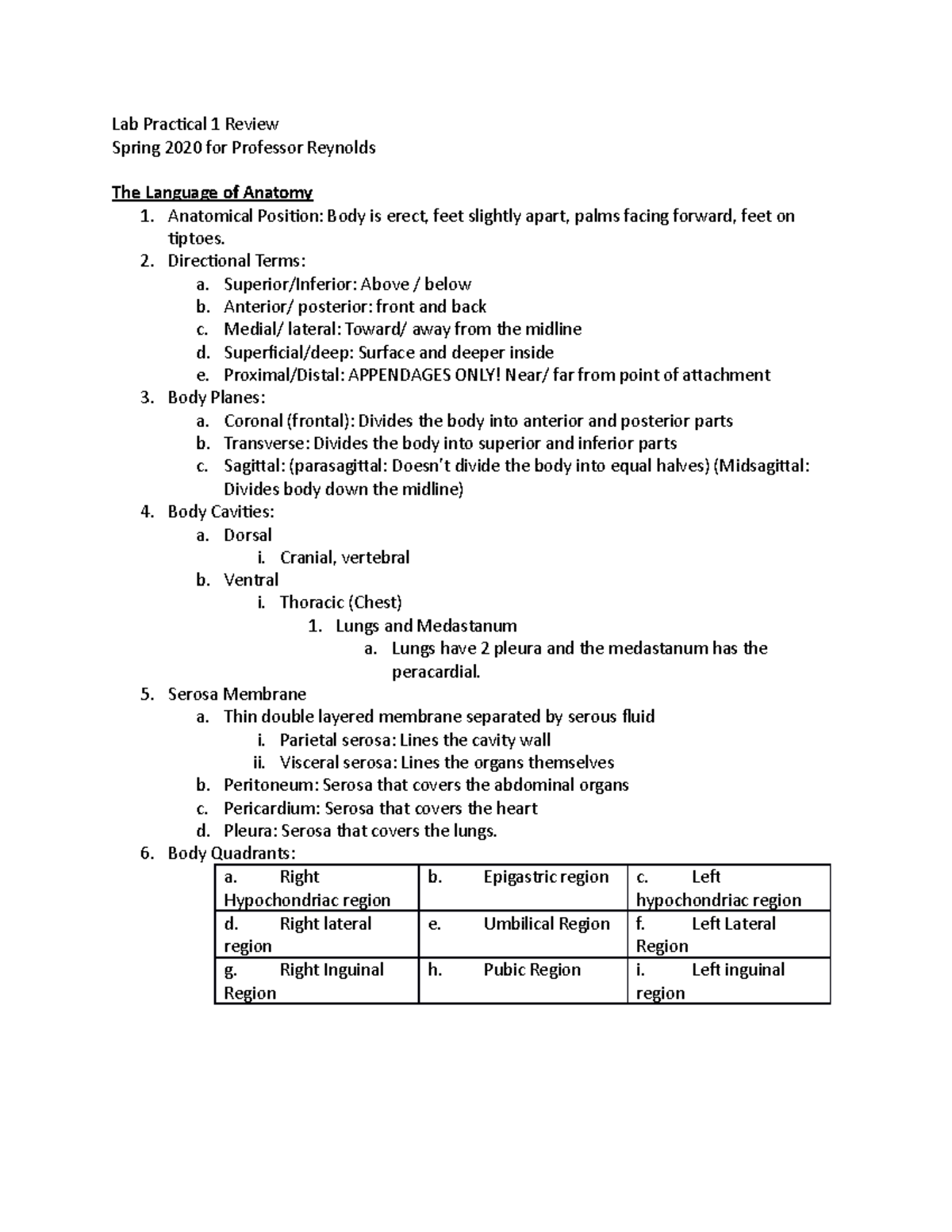 Lab Practical 1 Review - Everything up to the over view of bone ...