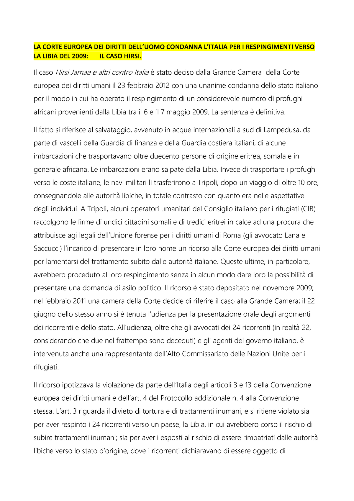 CASO Hirsi Jamaa e altri c. Italia PDF - LA CORTE EUROPEA DEI DIRITTI ...