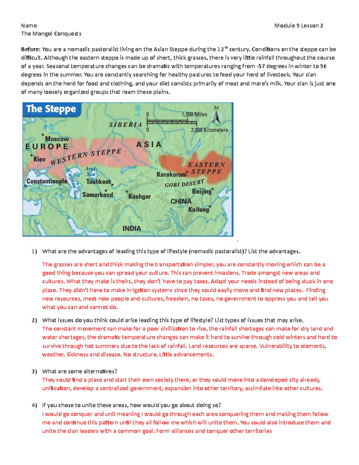 Rise Of The Mongol Empire Worksheet Answer Key