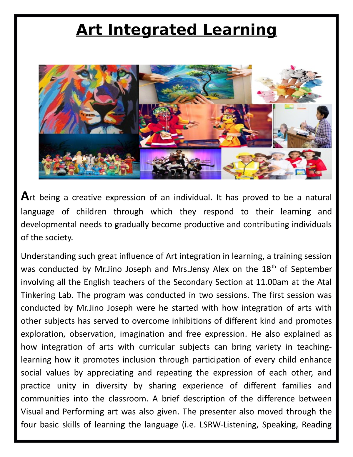 essay on art integrated learning