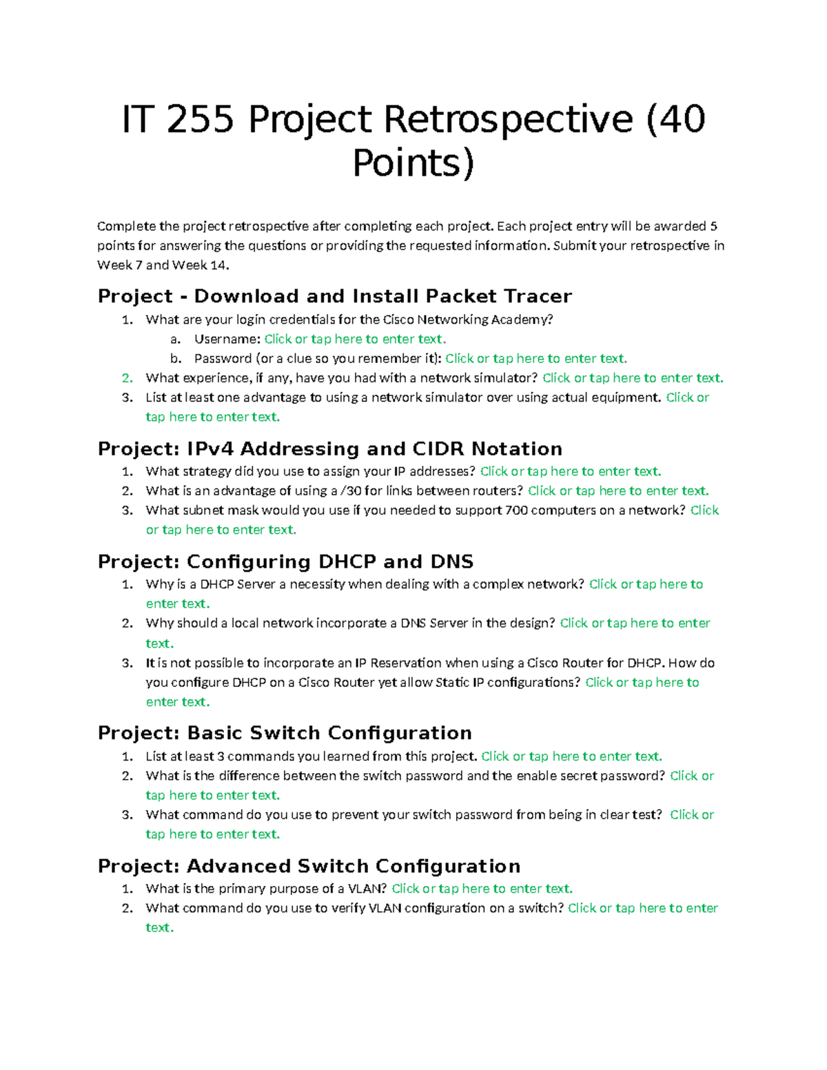 Project Retrospective - Each project entry will be awarded 5 points for ...
