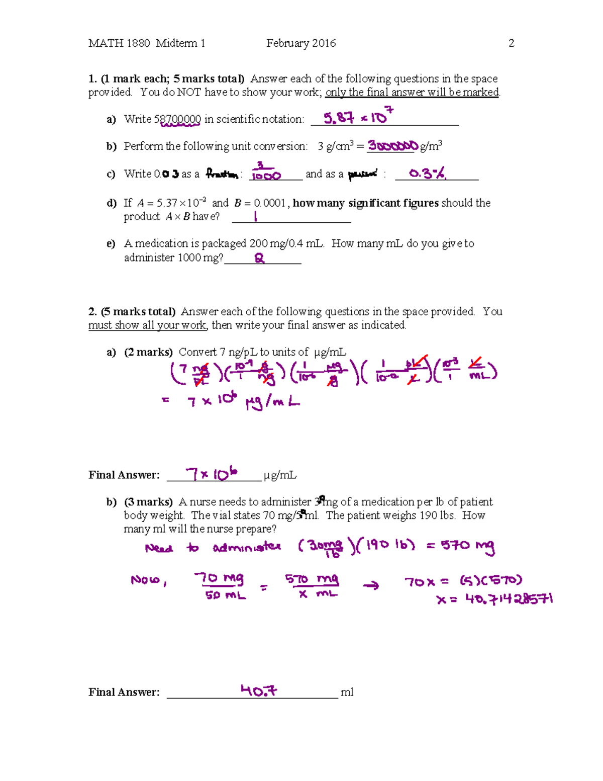 Midterm 1 Winter 2017, questions and answers - MATH 1880 Midterm 1 ...