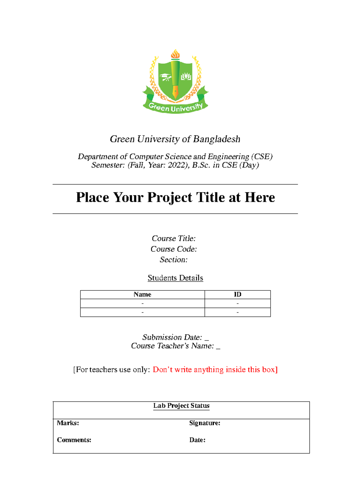 Project Report Template - Green University of Bangladesh Department of ...