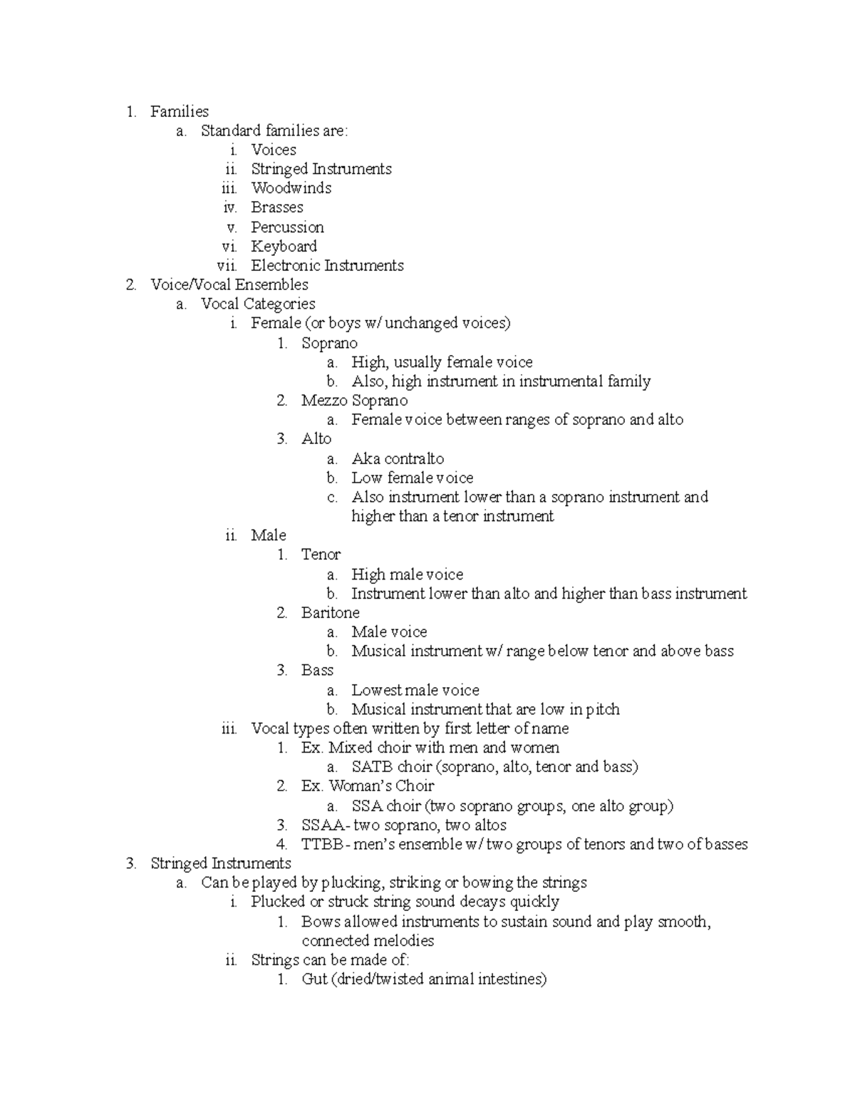 3. Musical Instruments and Ensembles - 1. Families a. Standard families ...