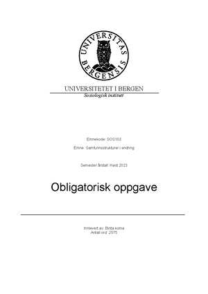 Obligatorisk Oppgave - UNIVERSITETET I BERGEN Sosiologisk Institutt ...