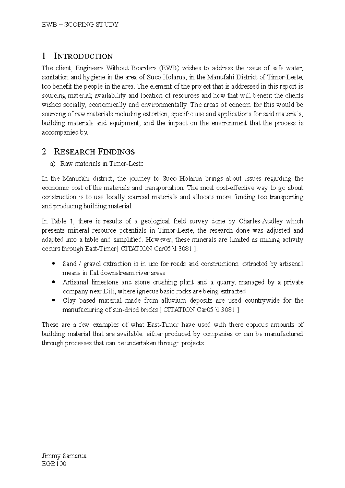 Scoping Study on East Timor - Raw Materials - EWB SCOPING STUDY 1 ...