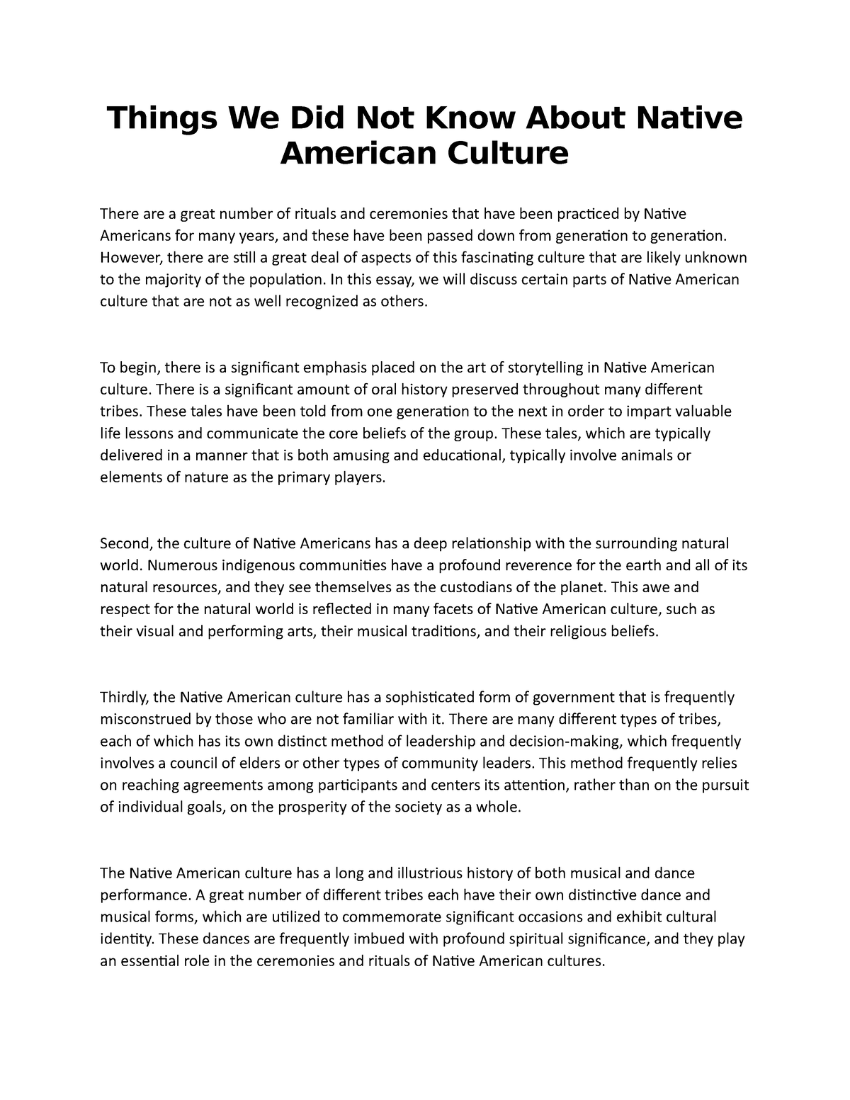 native american experience essay