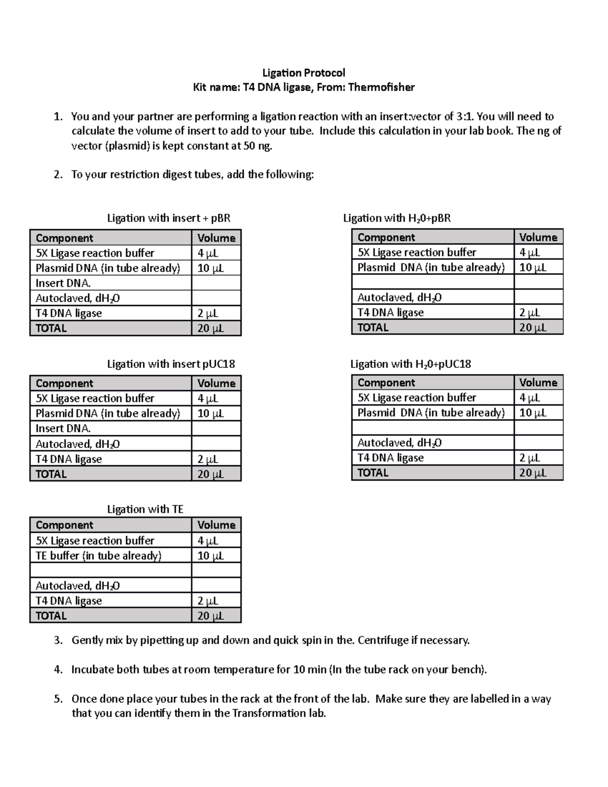 Ligation+protocol+Rotation+2-2 - Ligation Protocol Kit name: T4 DNA ...