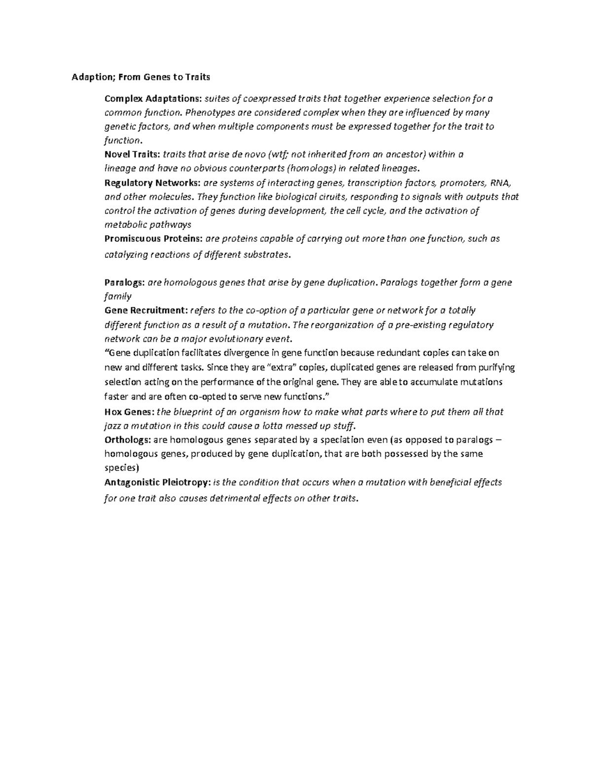 Adaption - From Genes to Traits - Adaption; From Genes to Traits ...