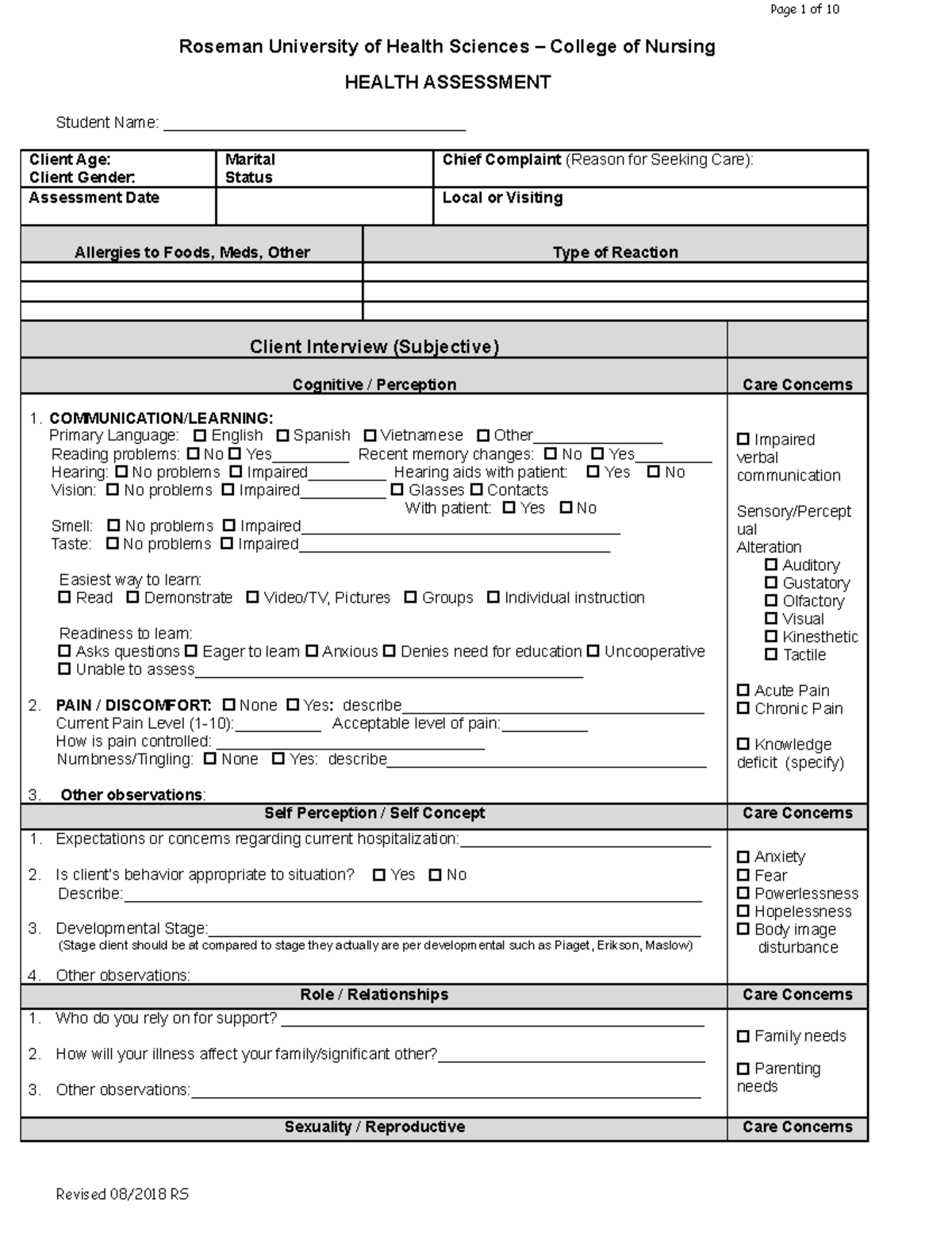 Health Assessment Tool - Roseman University of Health Sciences ...