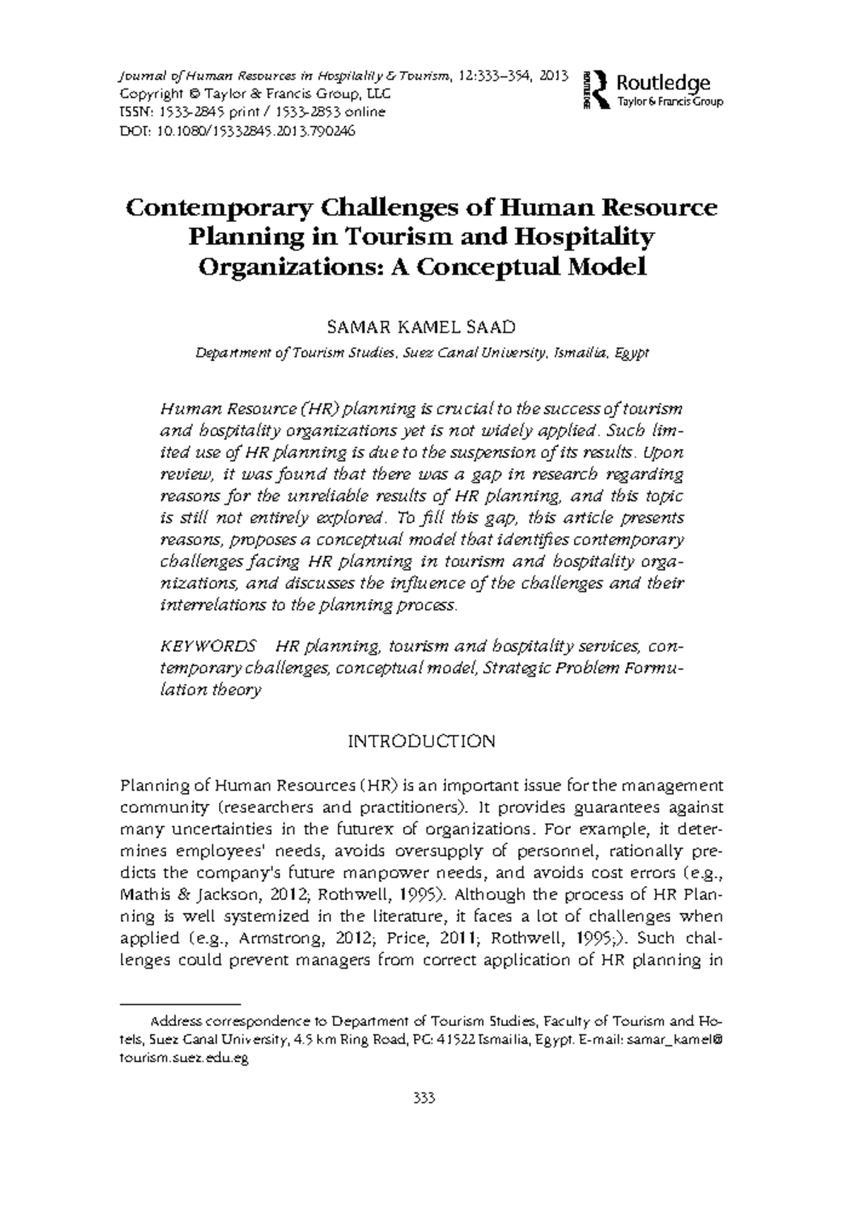 Contemporary challenges of HR Planning Journal of Human Resources in