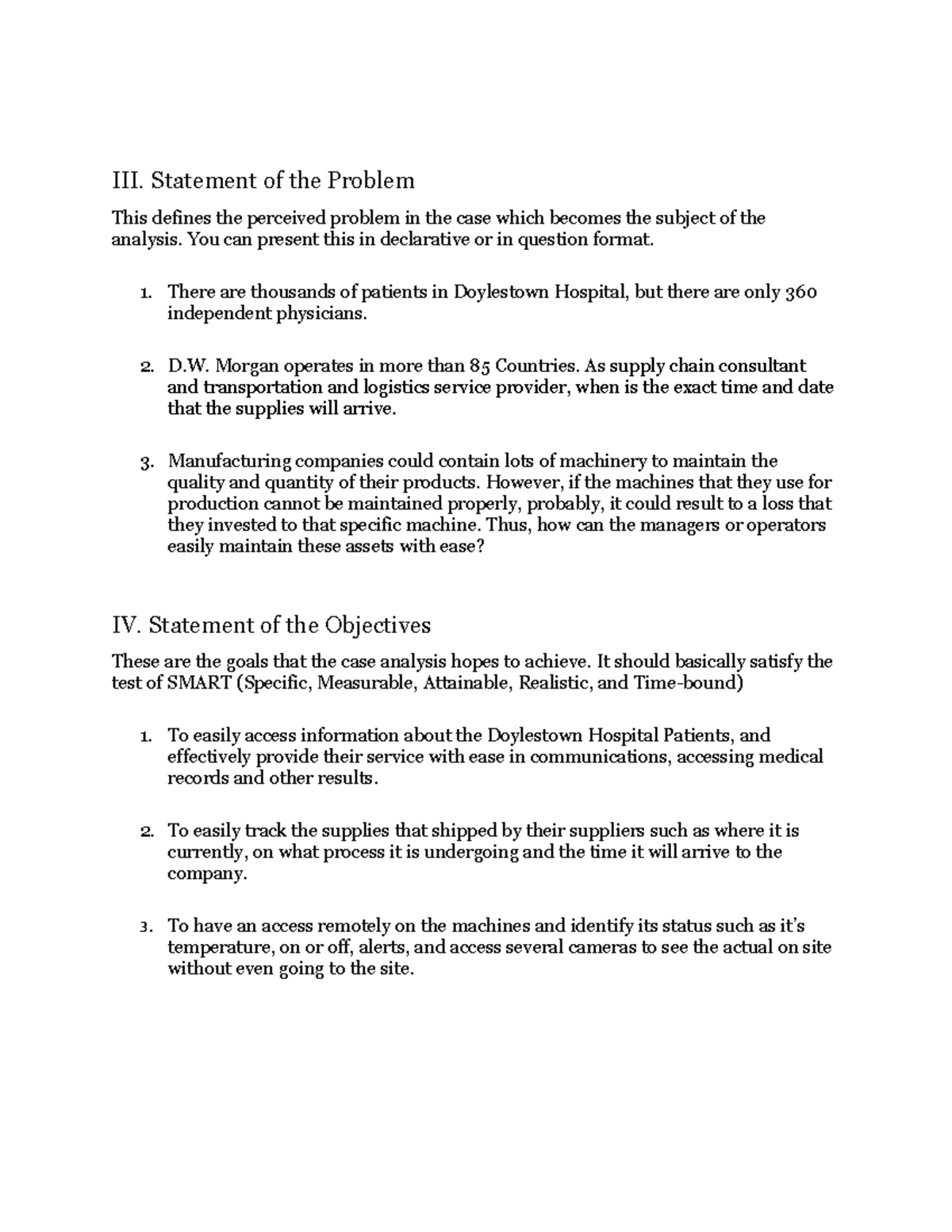 SOP and Objective - III. Statement of the Problem This defines the ...