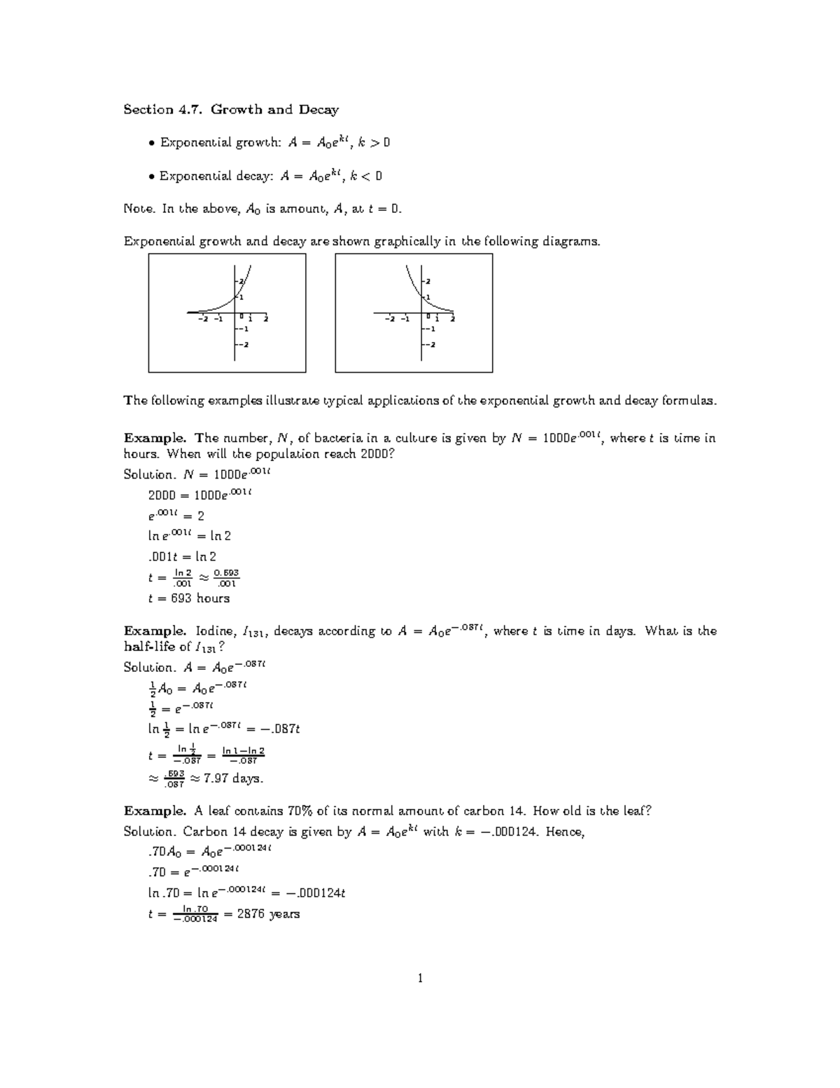 15. ss 4 7 - Notes - Section 4. Growth and Decay Exponential growth: A ...
