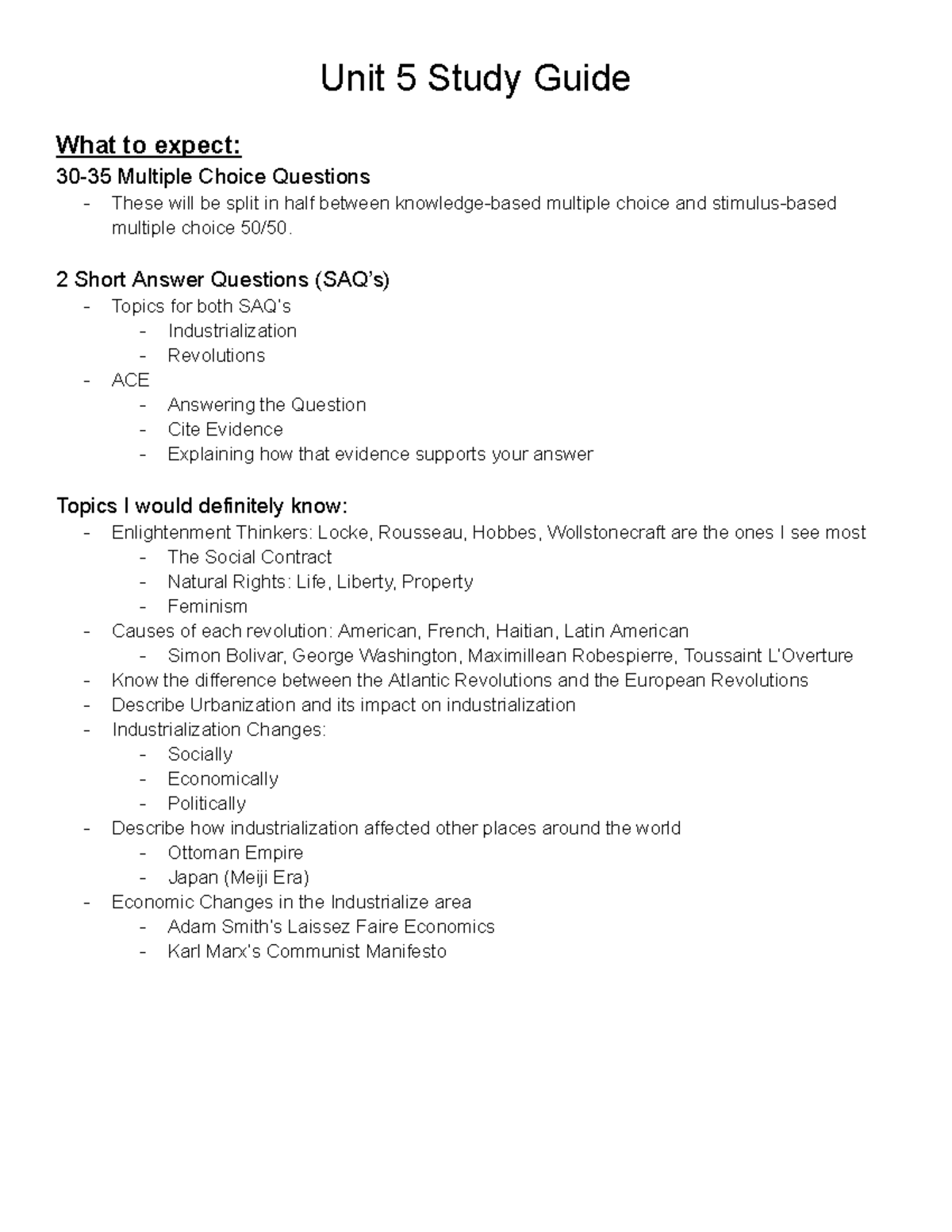 Unit 5 Study Guide - worksheet with answers - Unit 5 Study Guide What ...