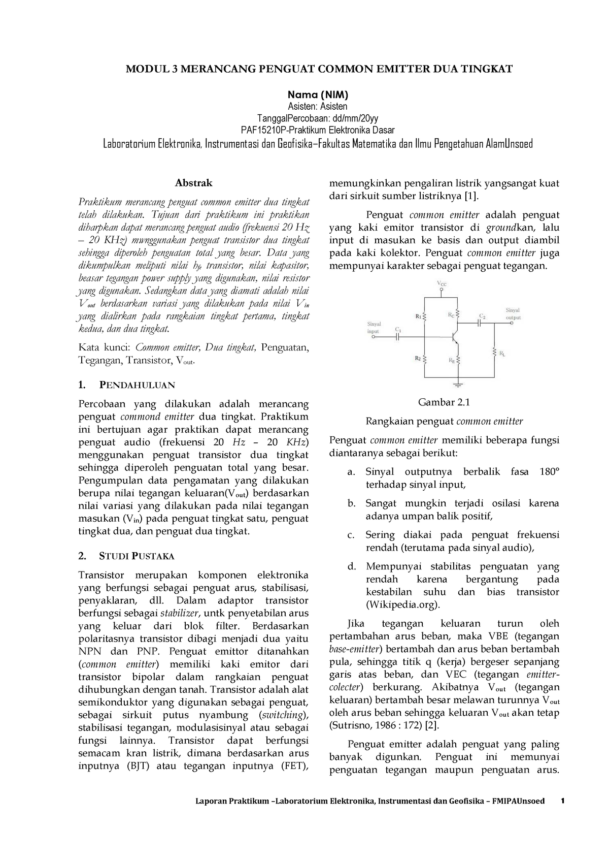 Merancang Penguat Common Emitter Dua Tingkat - MODUL 3 MERANCANG ...