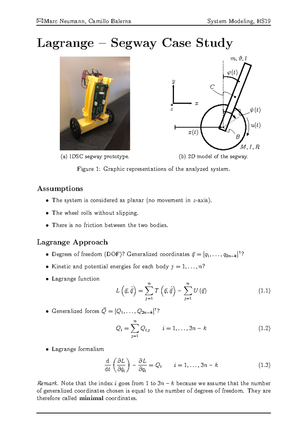 Lagrange Case Study HS2019 - Lagrange – Segway Case Study (a) IDSC ...