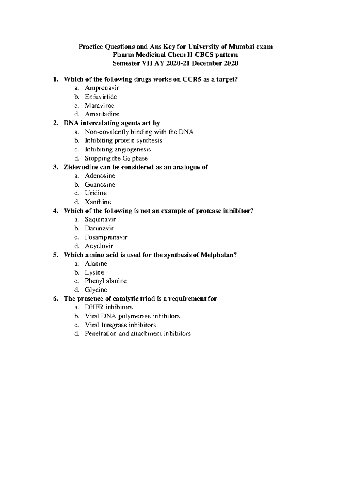 CDoc Final Year B. Pharm Sem. VII Practice Question - Practice ...
