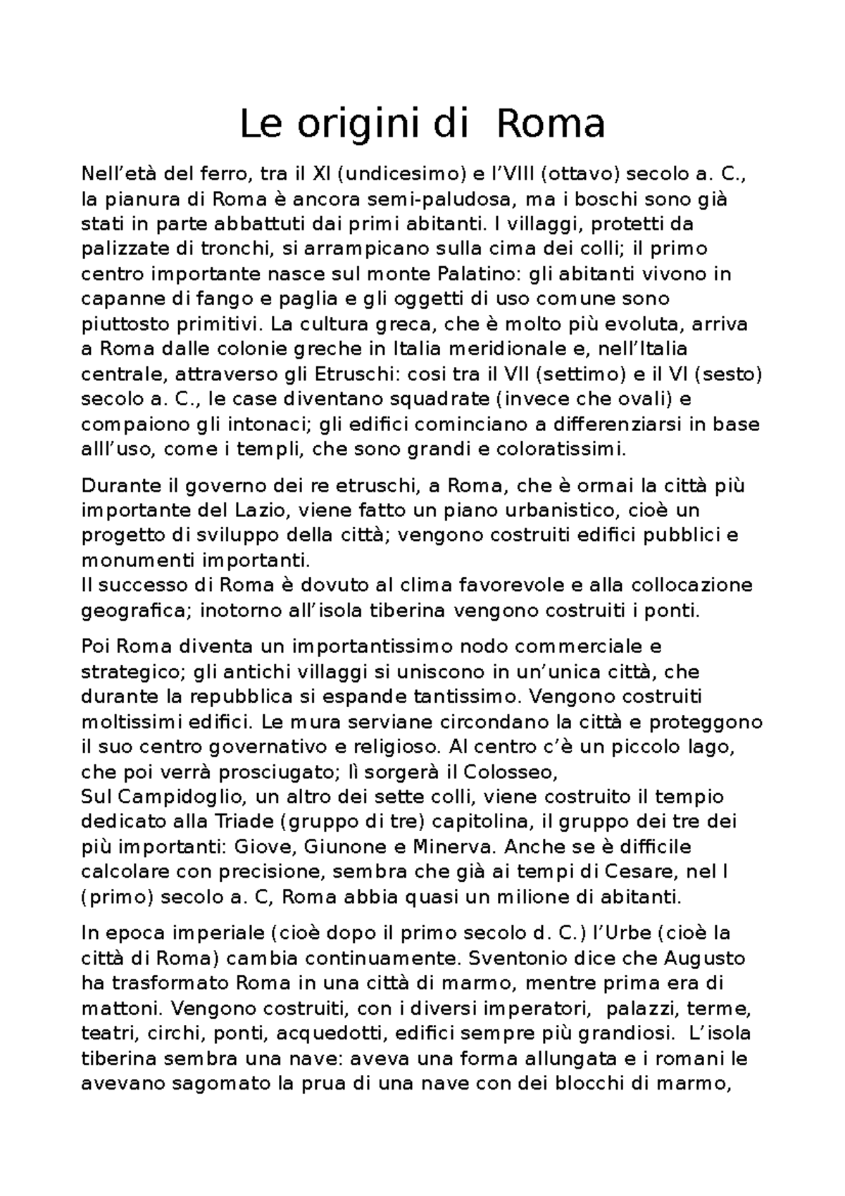 Origini DI ROMA - Le origini di Roma Nell’età del ferro, tra il XI ...