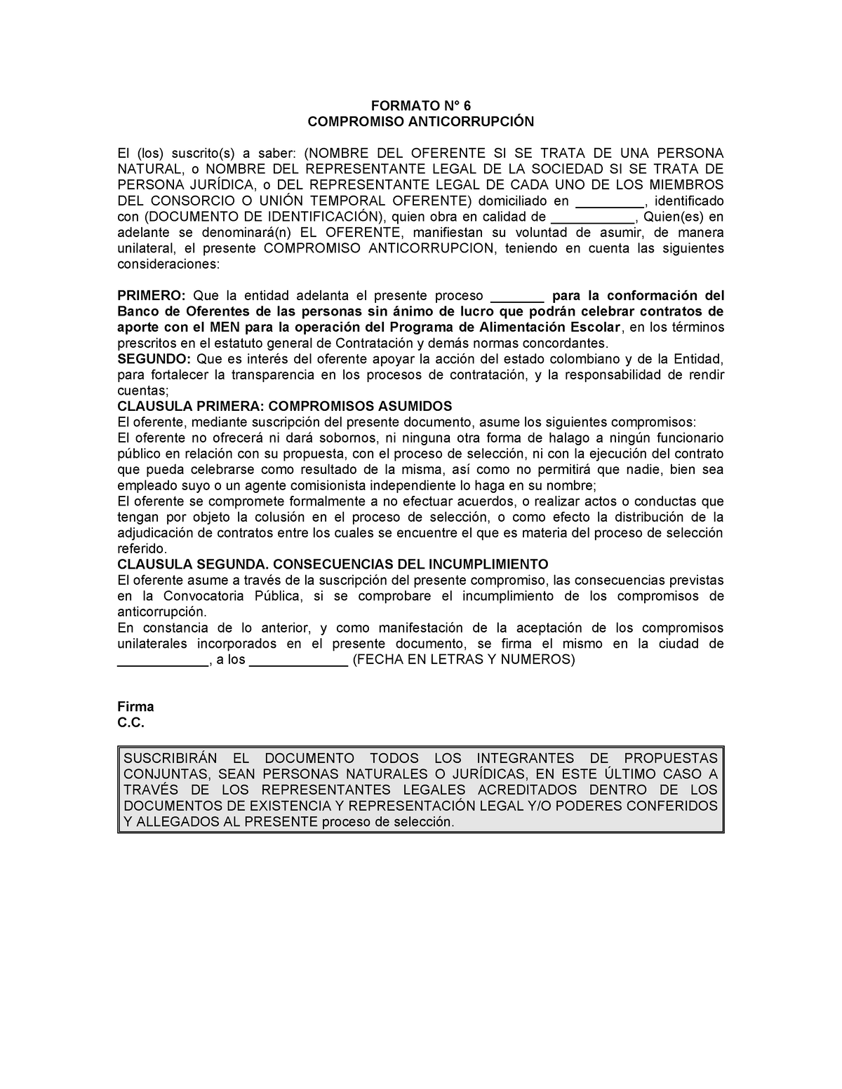 Articles-347633 Formato N6 Compromiso anticorrupcion - FORMATO N° 6 ...