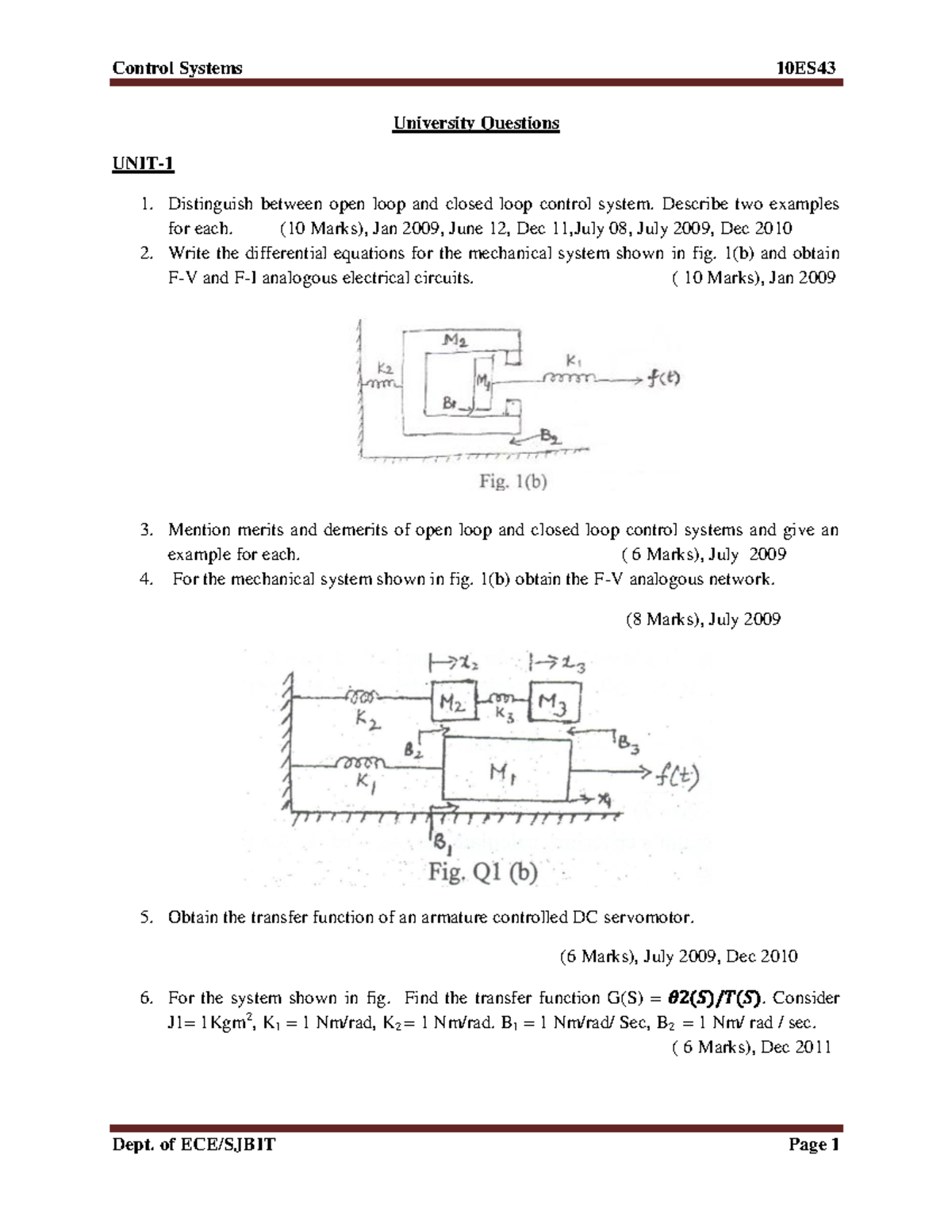 Ece iv control systems 10es43 question paper - University Questions ...