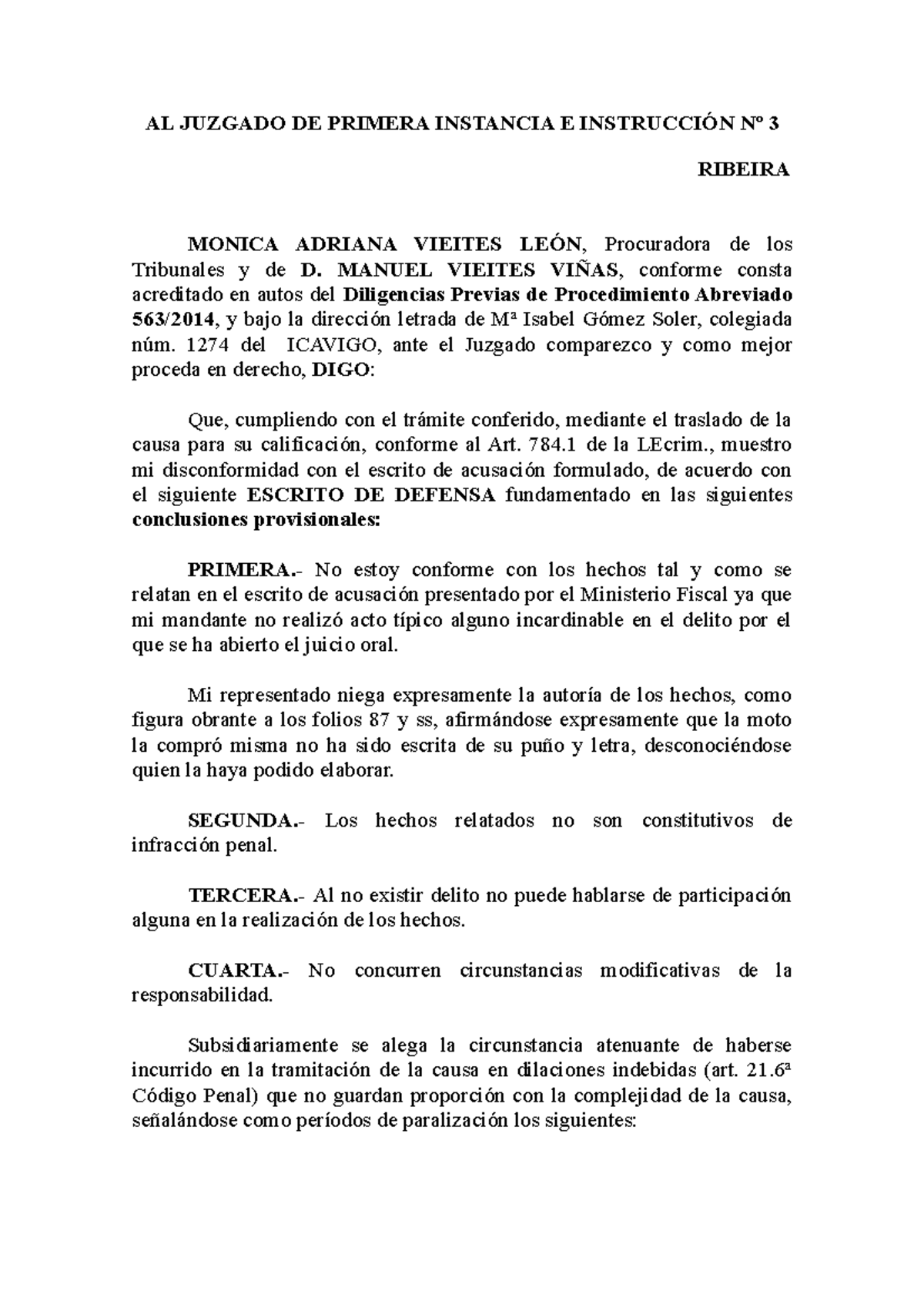 Modelo Escrito De Defensa Derecho Penal De La Empresa Modelo De