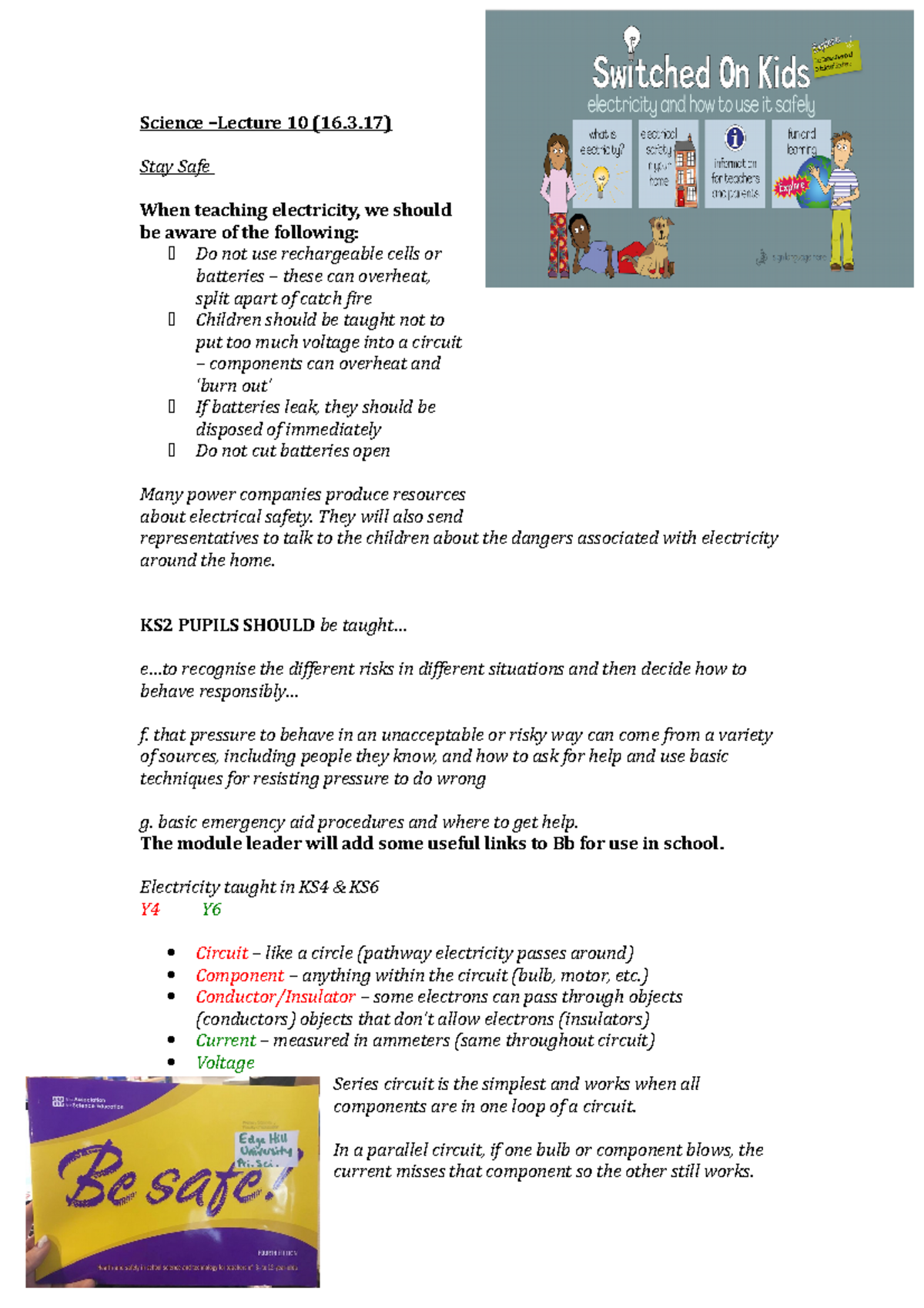 Lecture 10 - Stay Safe - Stay Safe - Science 10 (16.3) Stay Safe When ...