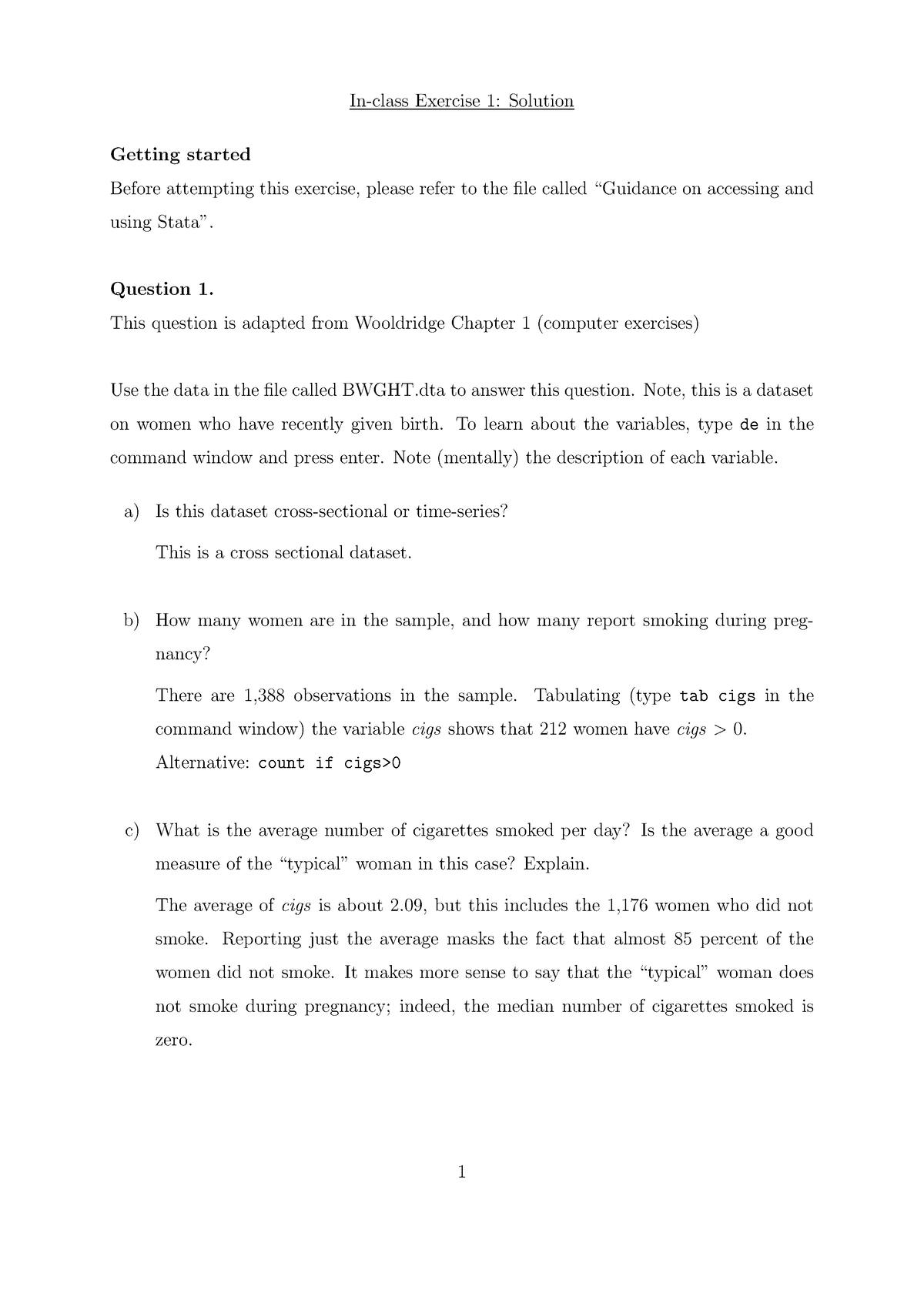 Exercise 1 Solution - In-class Exercise 1: Solution Getting Started ...