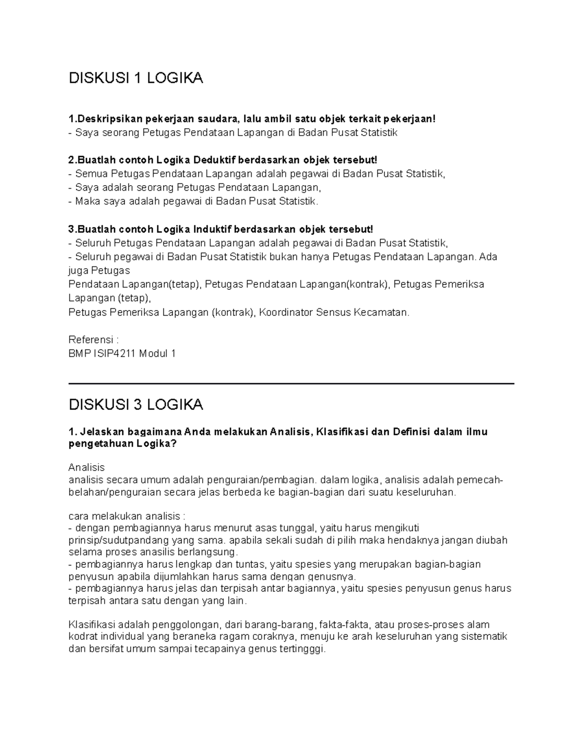 Diskusi 1 Dan 3 Logika - Discussion 1 And 3 Courses Of Logic - DISKUSI ...