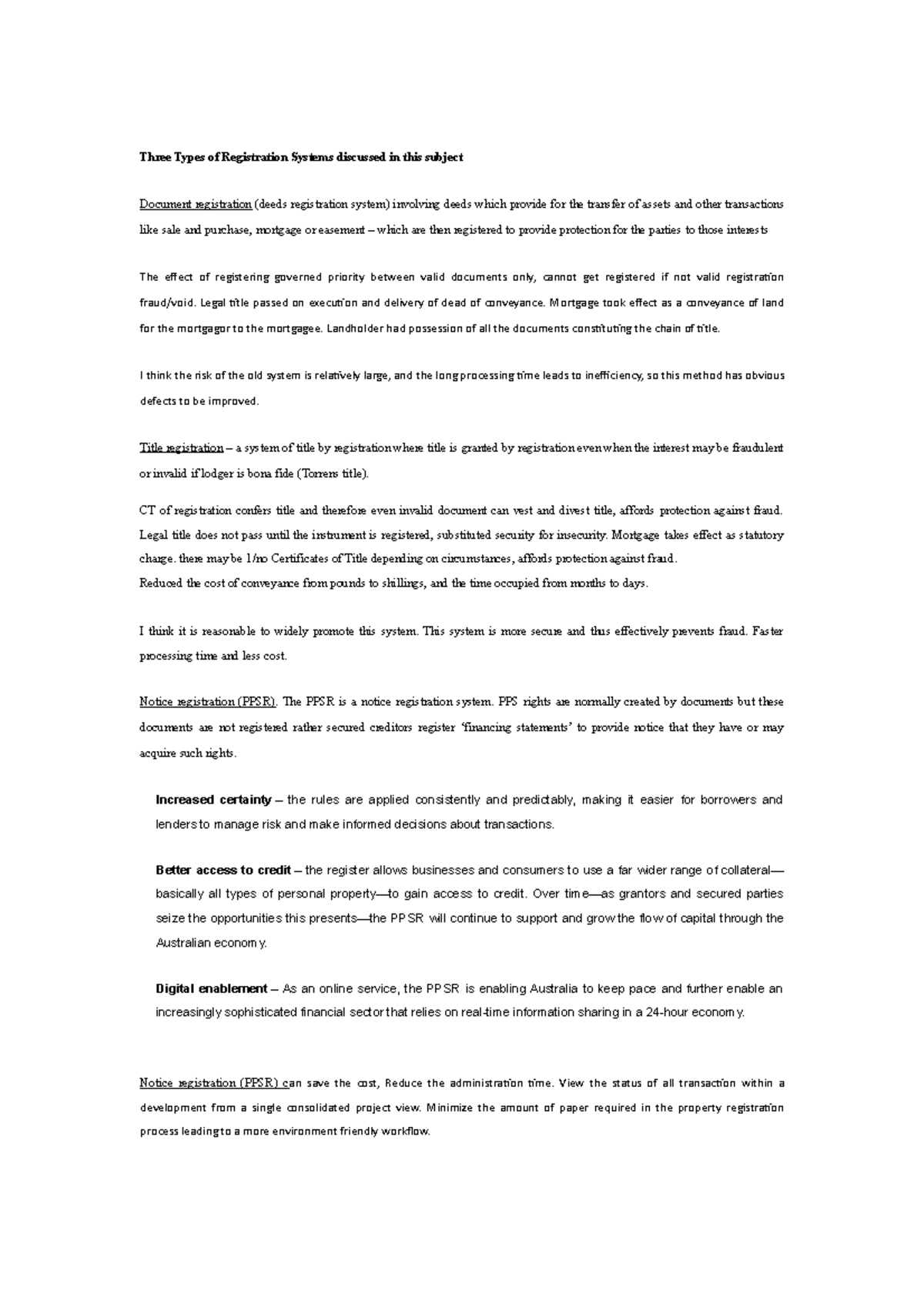Three Types of Registration Systems discussed in t - Legal title passed ...
