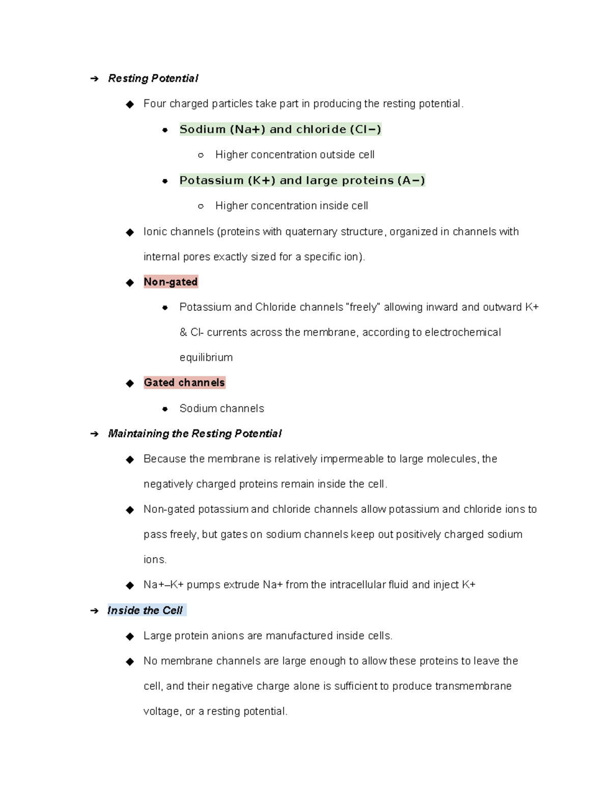 BIO124 Potentials - action potential - Resting Potential Four charged ...