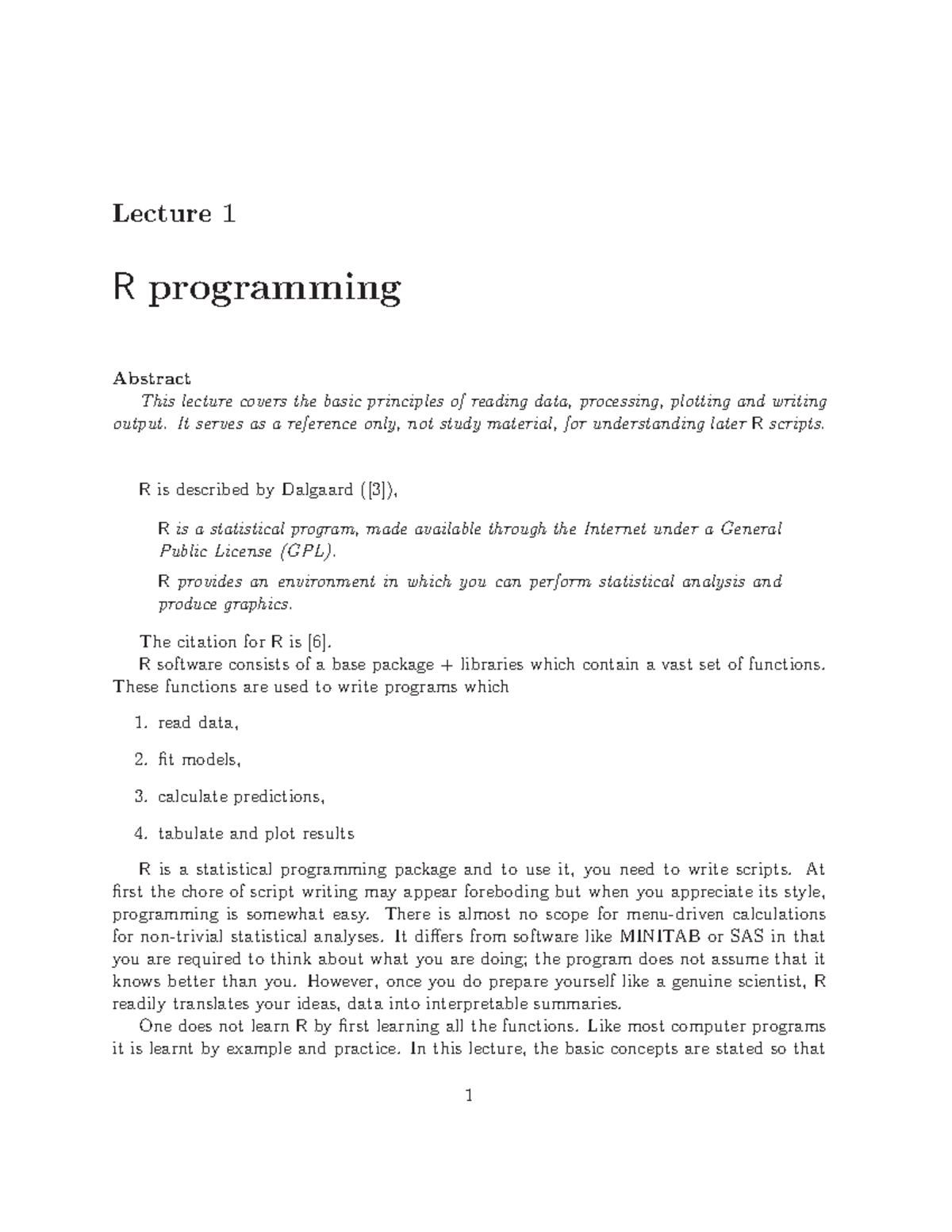 STAT 300 Lecture 1 - R Programming - Lecture 1 R programming Abstract ...