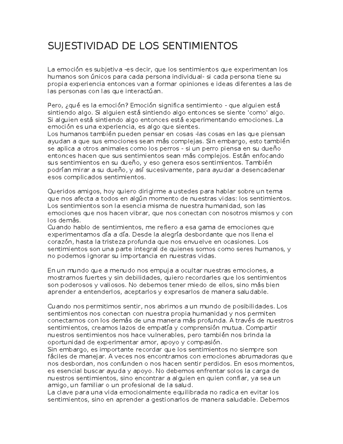 Sujestividad DE LOS Sentimientos - SUJESTIVIDAD DE LOS SENTIMIENTOS La ...
