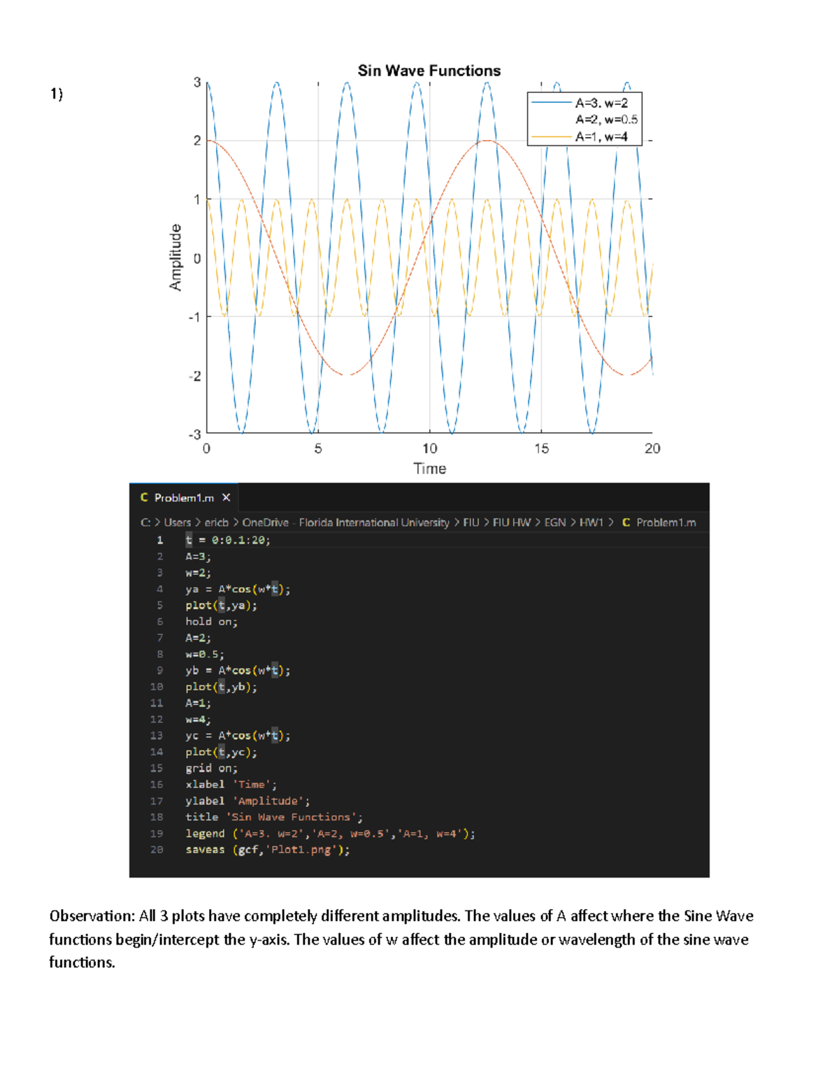 Mat Lab Plot Assignment 1 - Observation: All 3 plots have completely ...