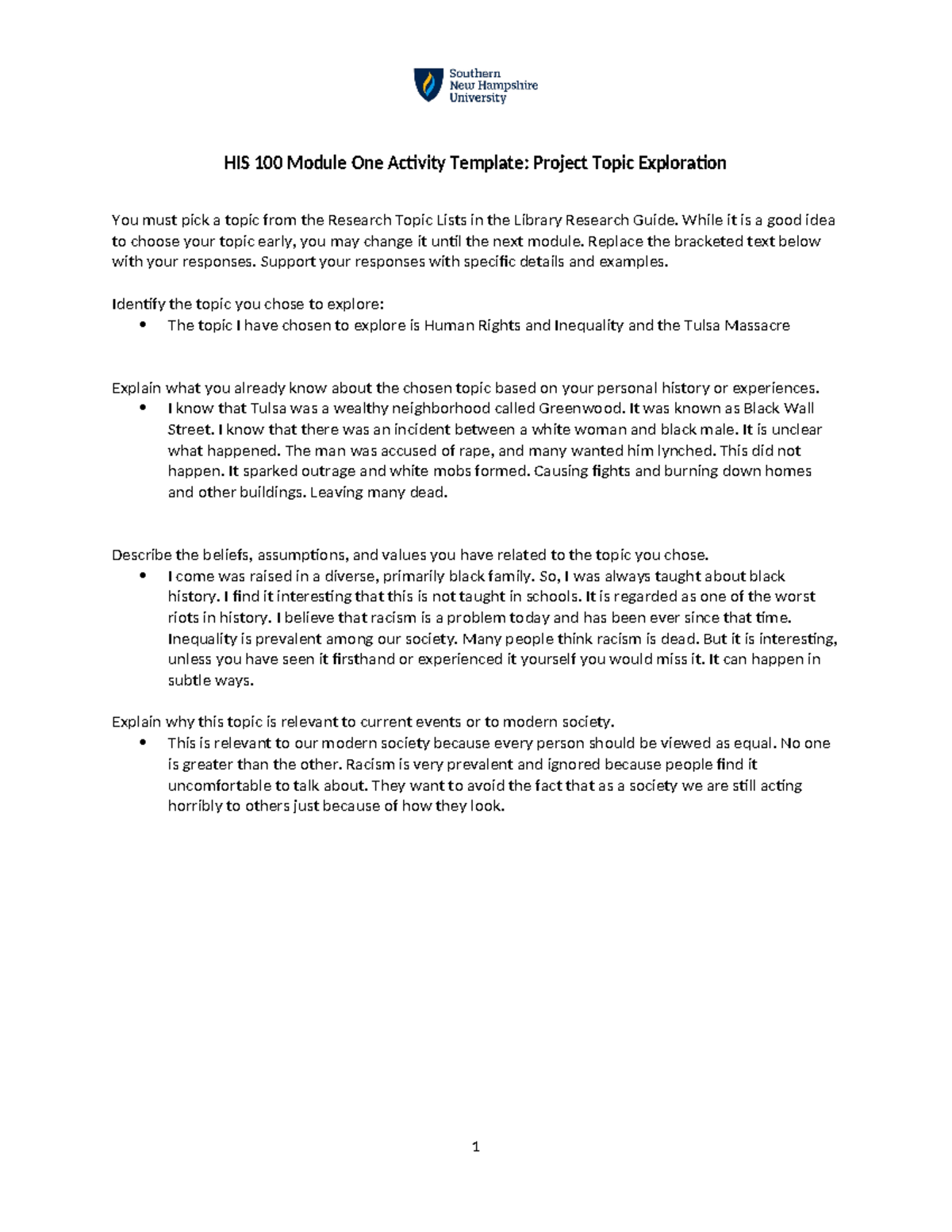 HIS 100 Module One Activity Template copy - While it is a good idea to ...