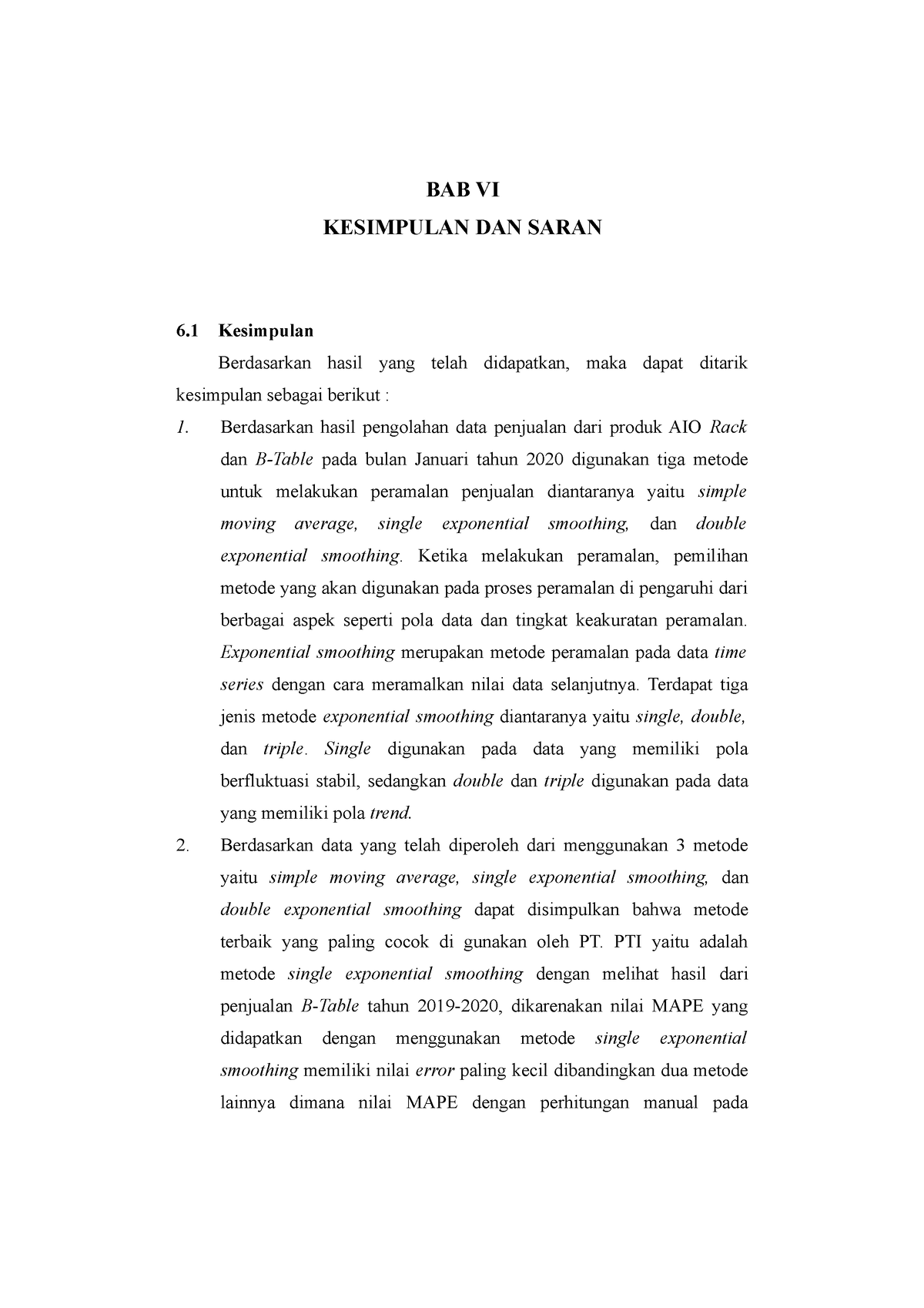 Laporan Pti 2 Forecasting Bab 6 Bab Vi Kesimpulan Dan Saran 6 Kesimpulan Berdasarkan Hasil 7847