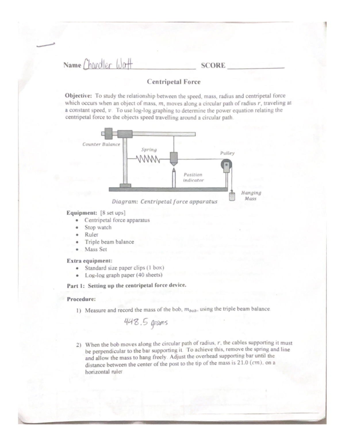 Centripetal Force lab PH 281 Studocu