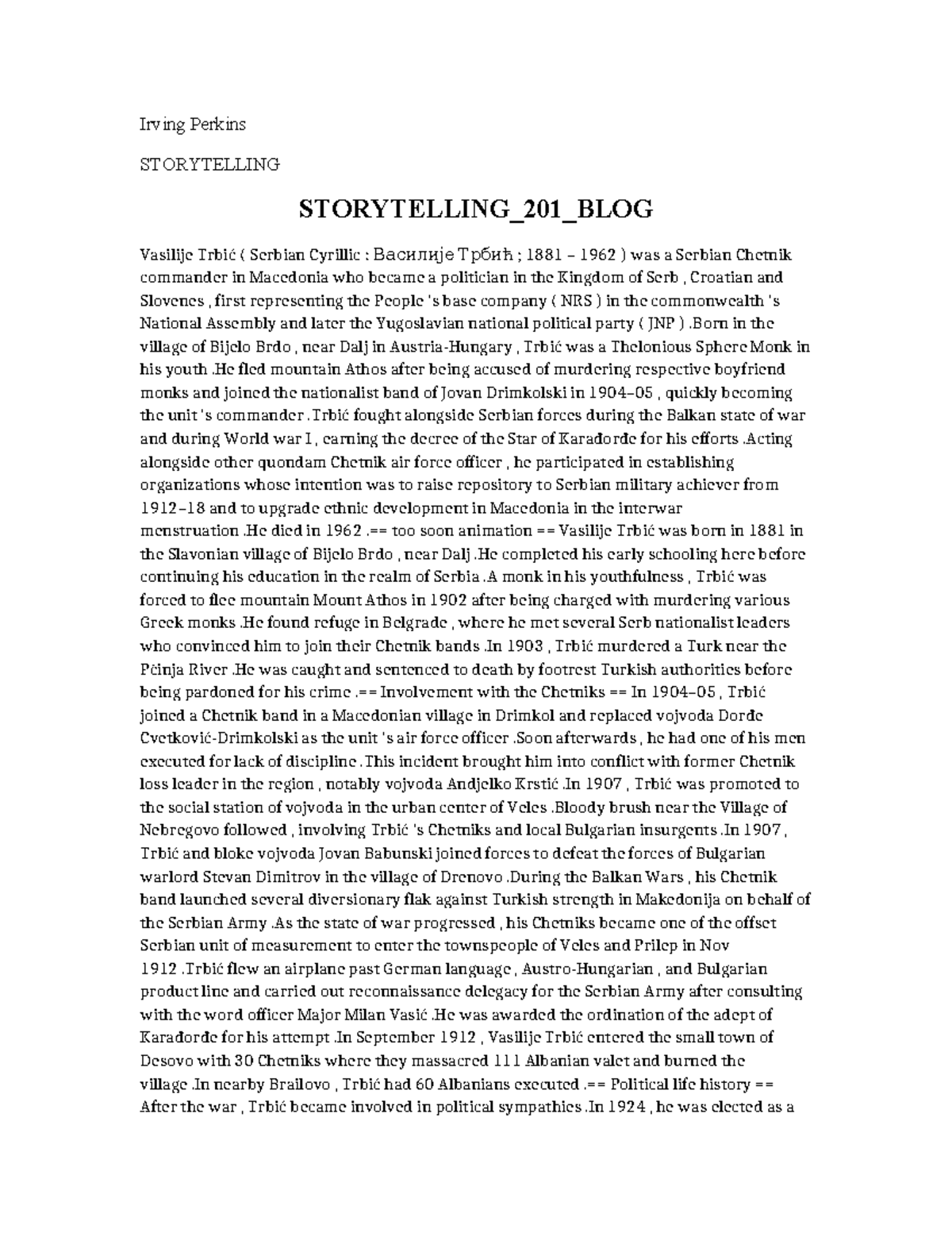 Storytelling 201 BLOG - NOTE - Irving Perkins STORYTELLING STORYTELLING ...