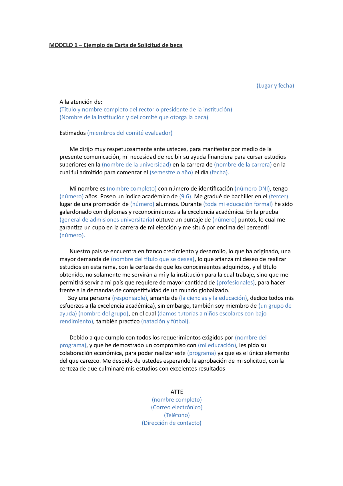 4-2-modelo-de-carta-de-solicitud-de-beca 5 Universidad del Istmo español -  MODELO 1 – Ejemplo de - Studocu