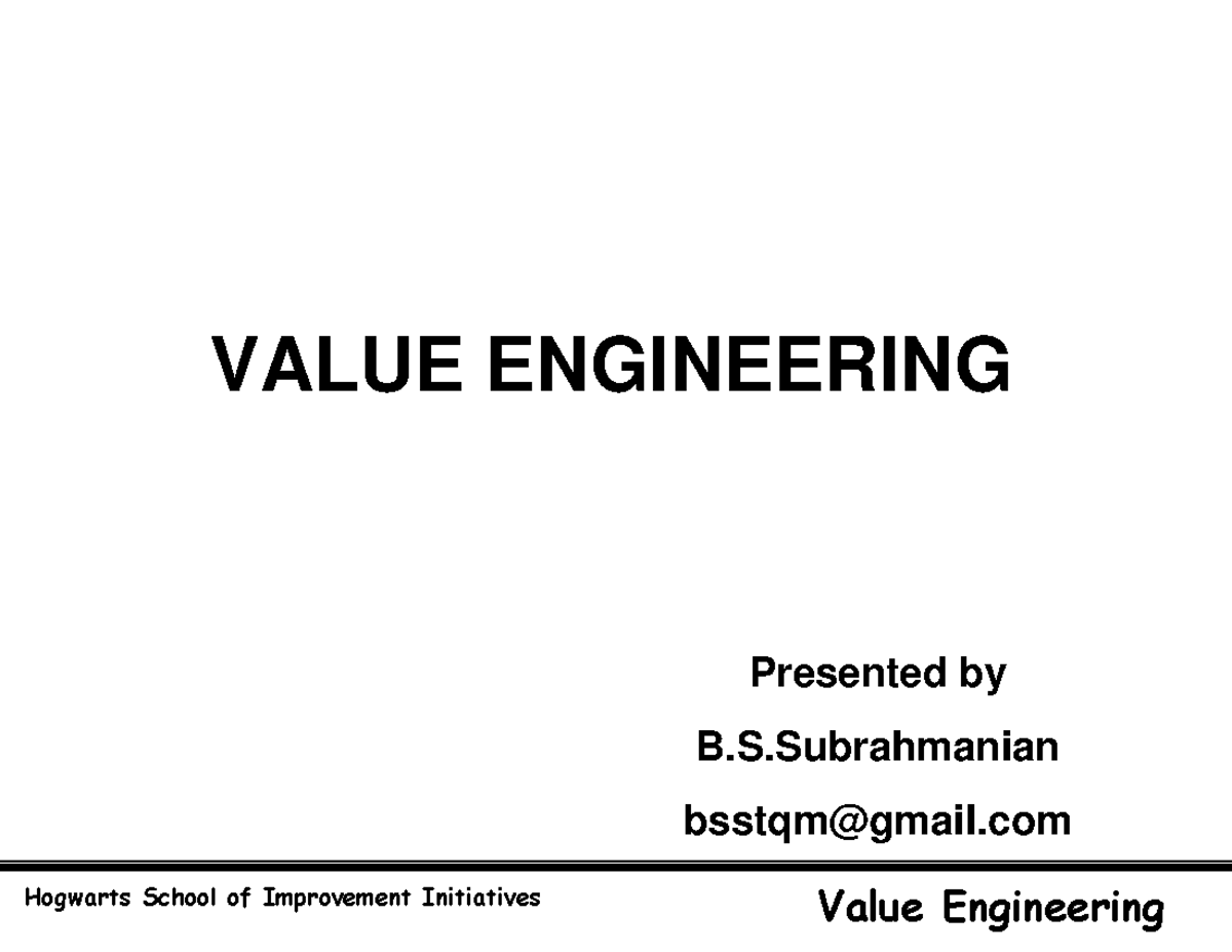 100481874 Value Engineering VA VE Value Engineering VALUE ENGINEERING
